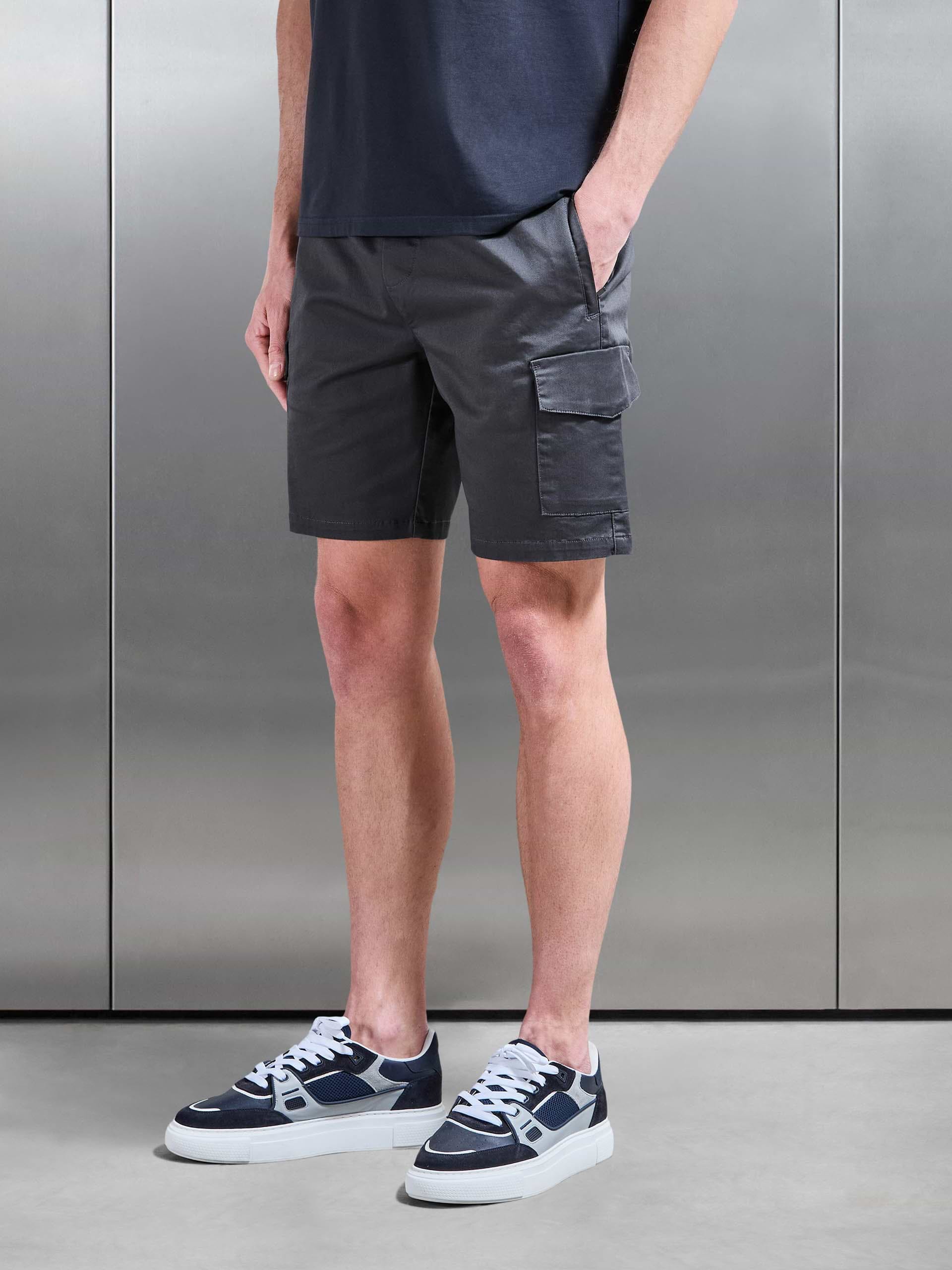 Tailored Drawstring Cargo Short in Grey