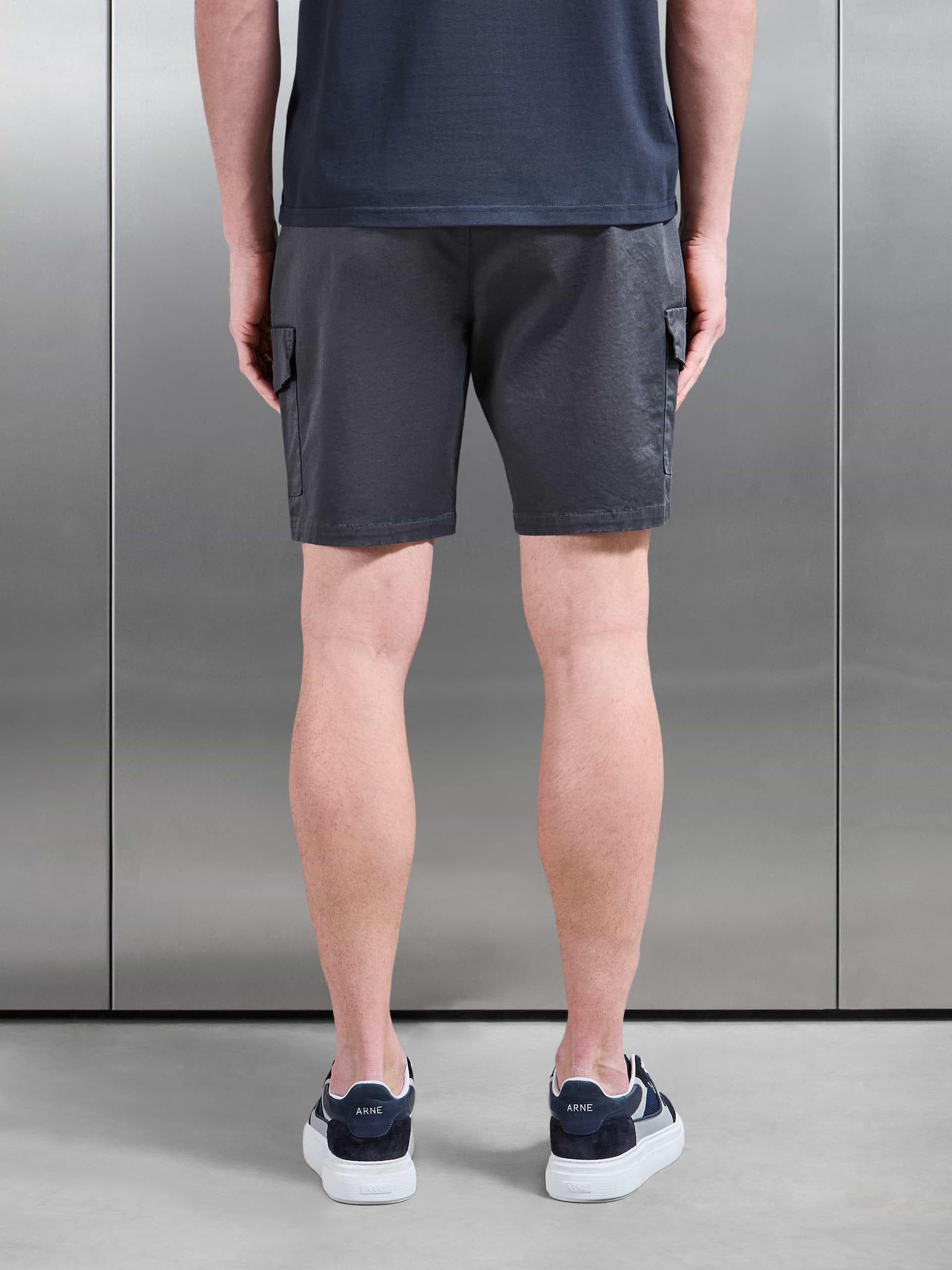 Tailored Drawstring Cargo Short in Grey