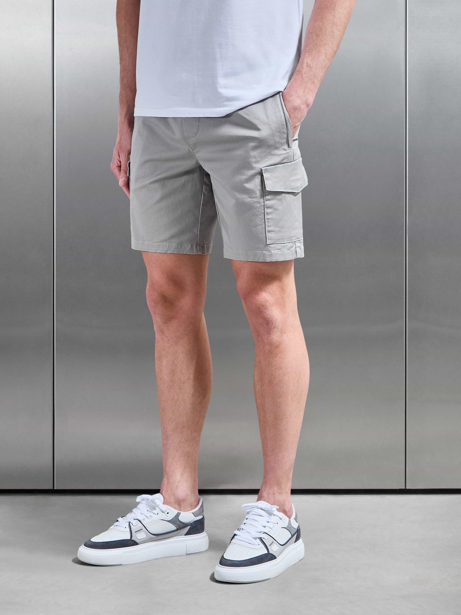 Tailored Drawstring Cargo Short in Stone