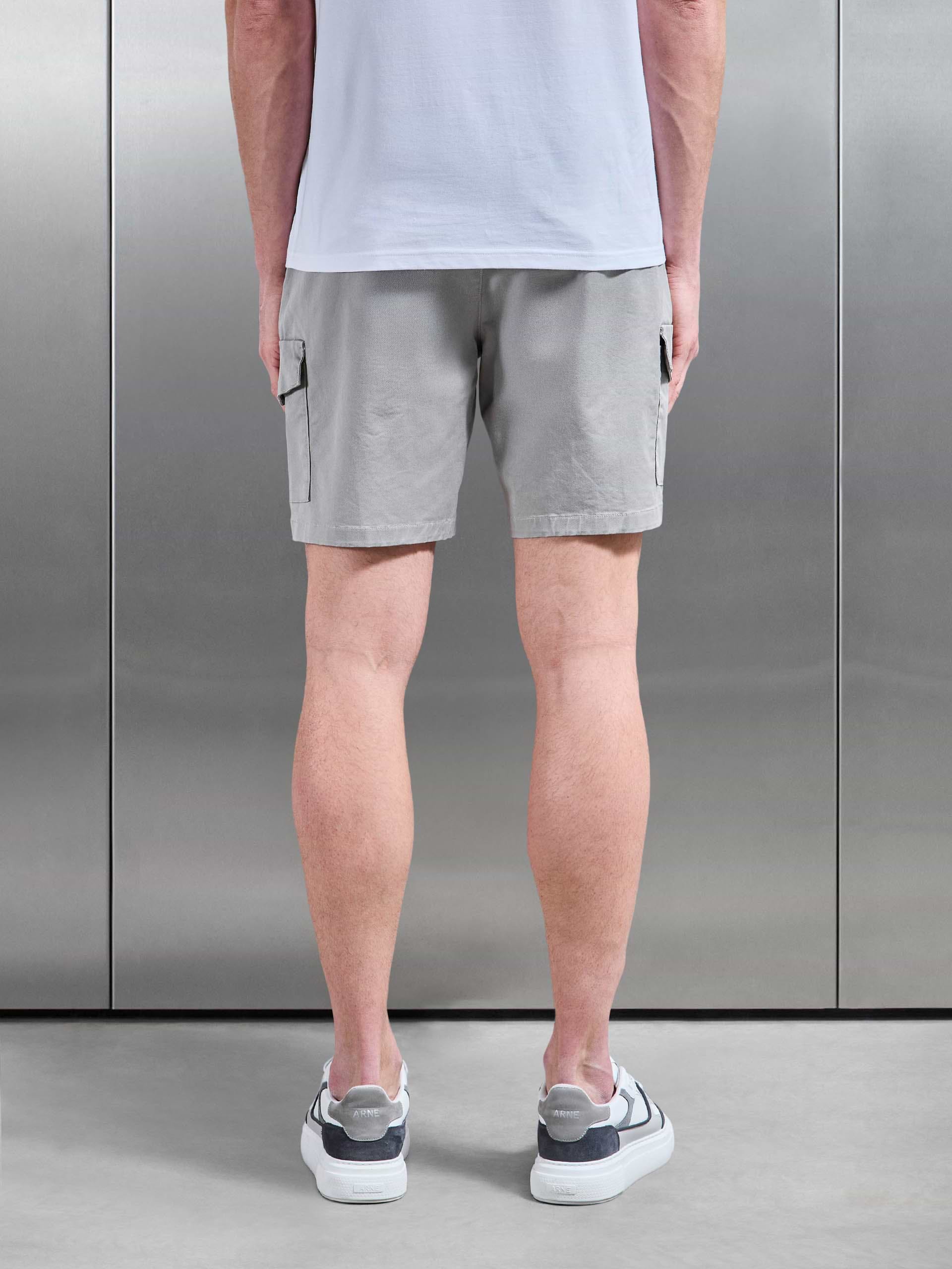 Tailored Drawstring Cargo Short in Stone