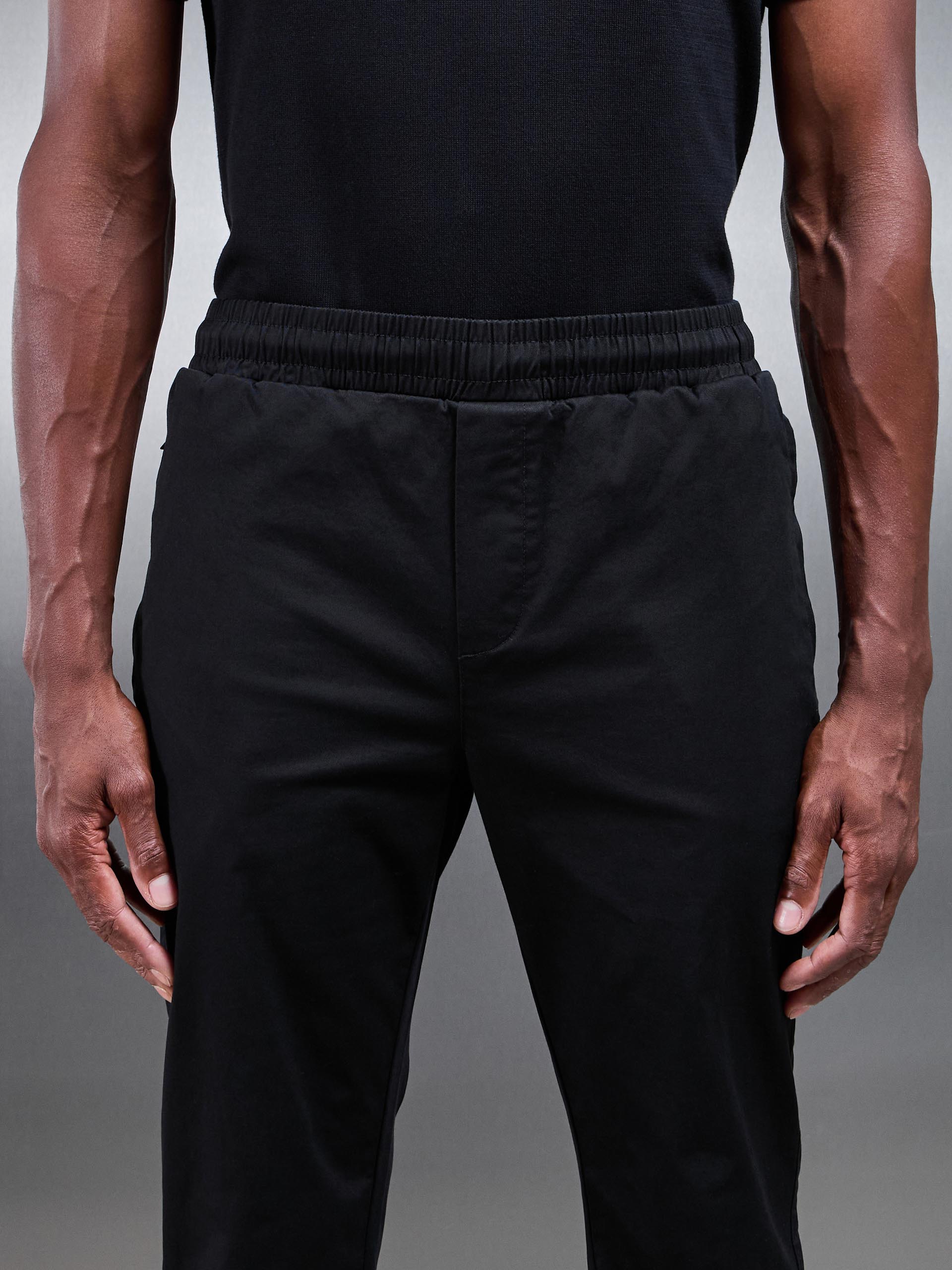 Tailored Drawstring Chino Trouser in Black