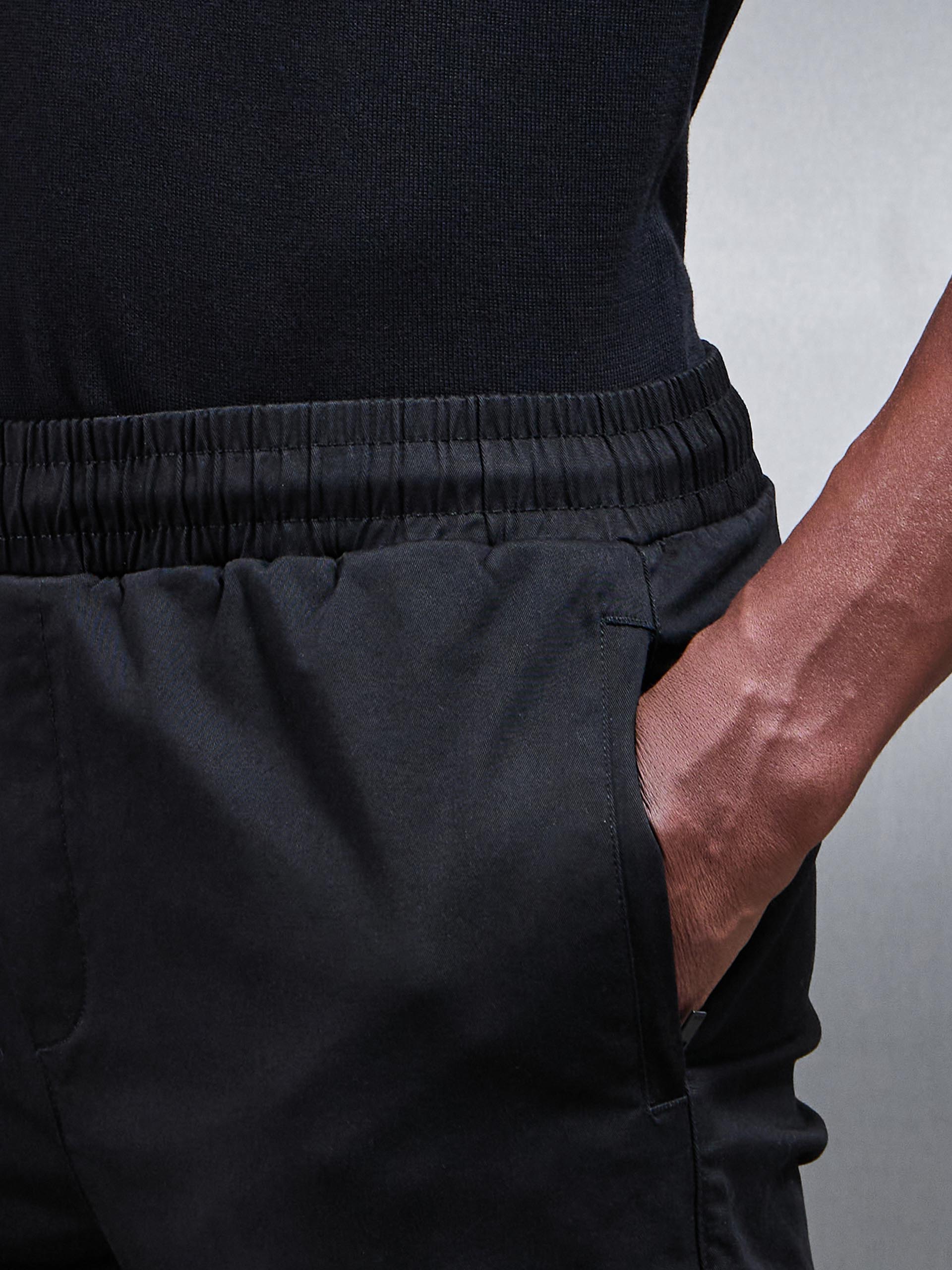 Tailored Drawstring Chino Trouser in Black