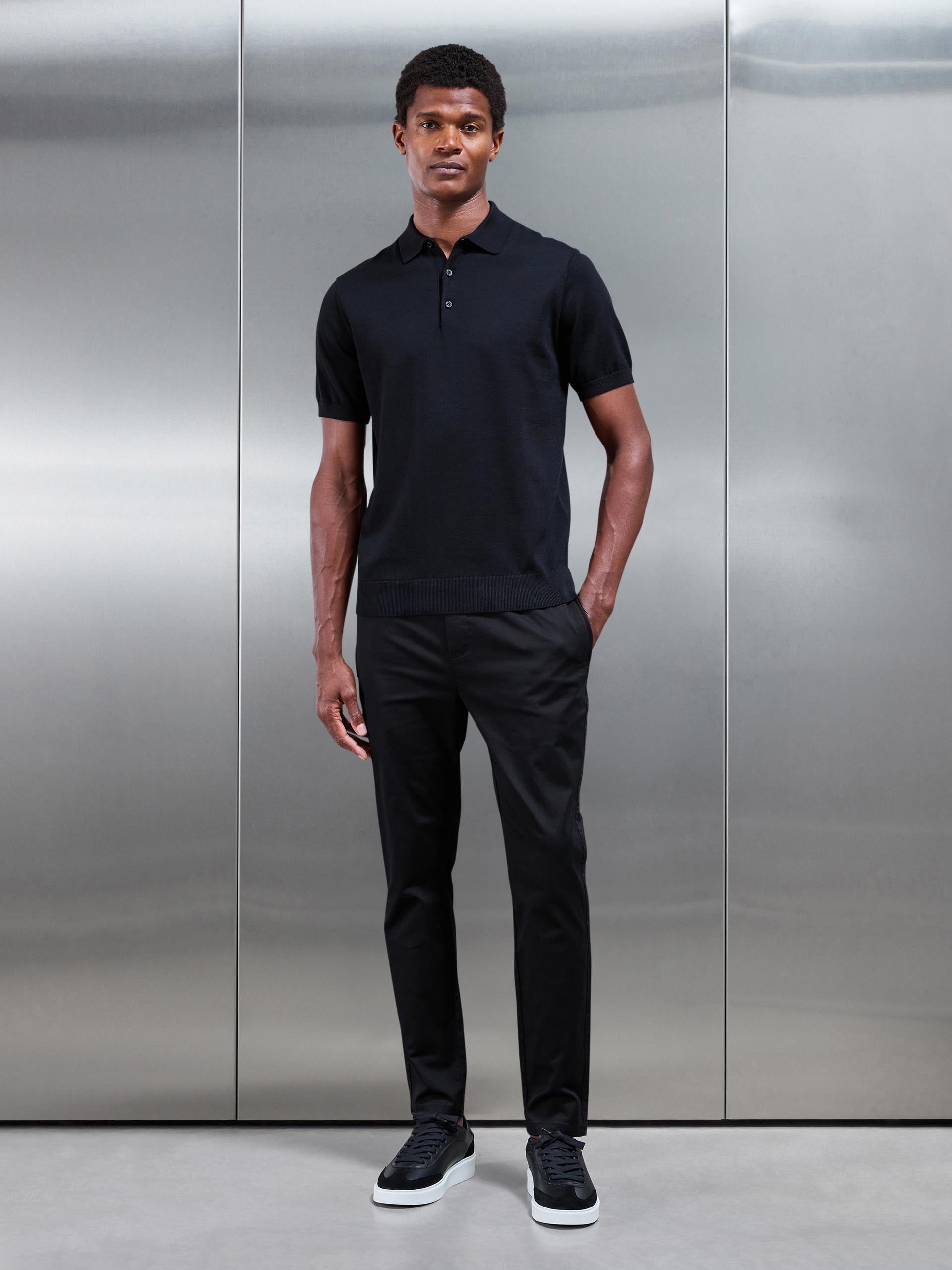 Tailored Drawstring Chino Trouser in Black