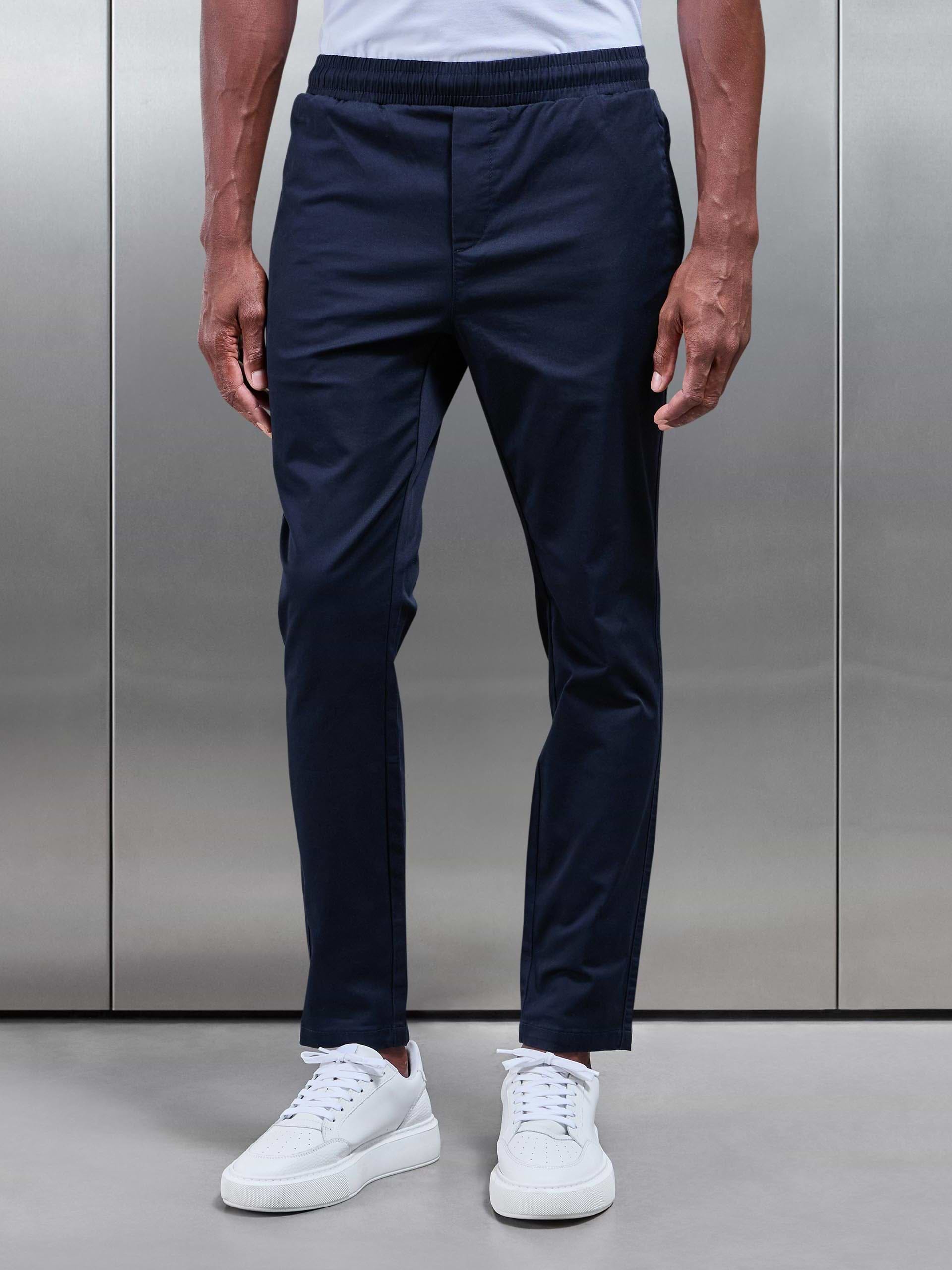 Tailored Drawstring Chino Trouser in Navy