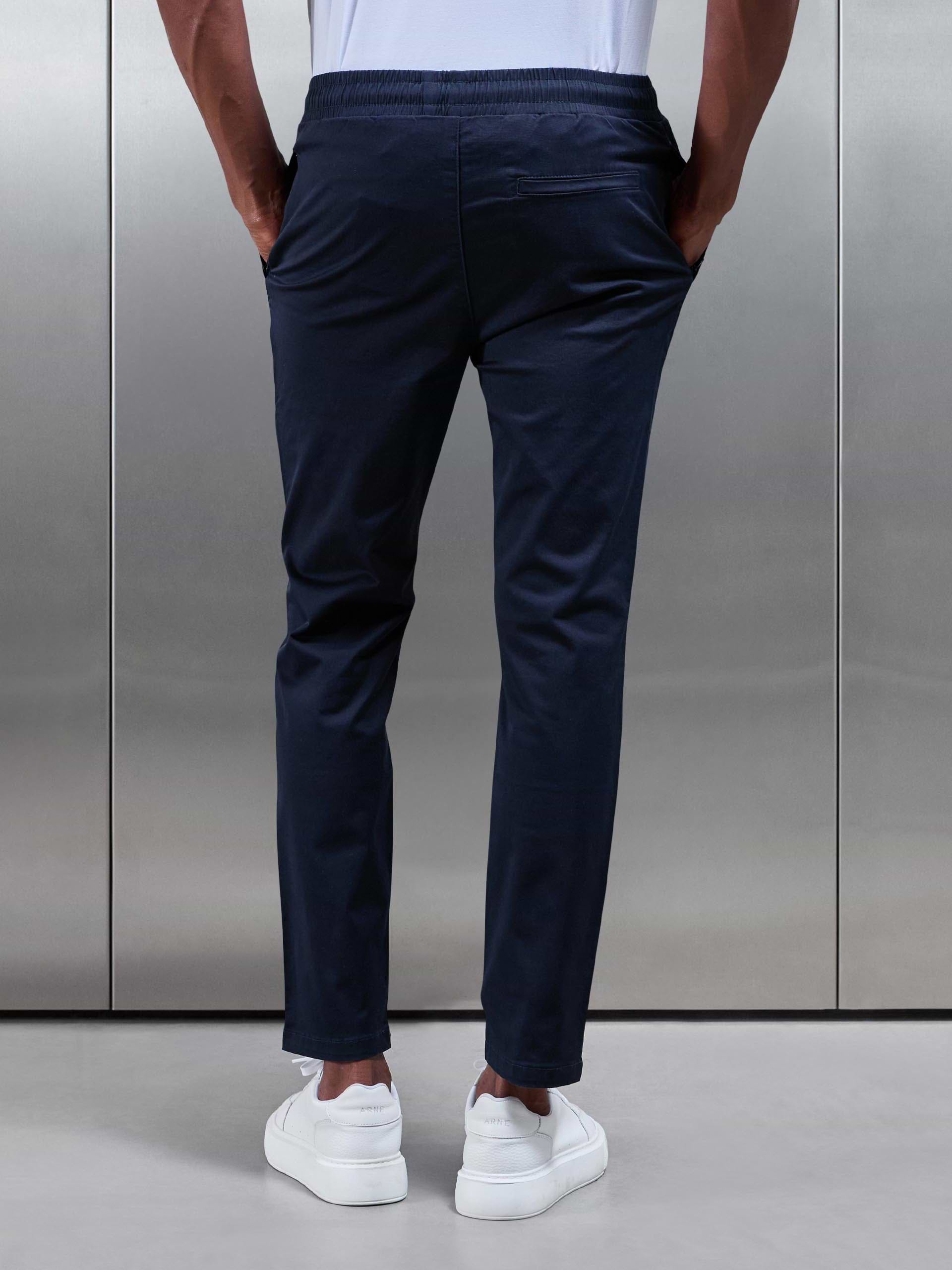 Tailored Drawstring Chino Trouser in Navy