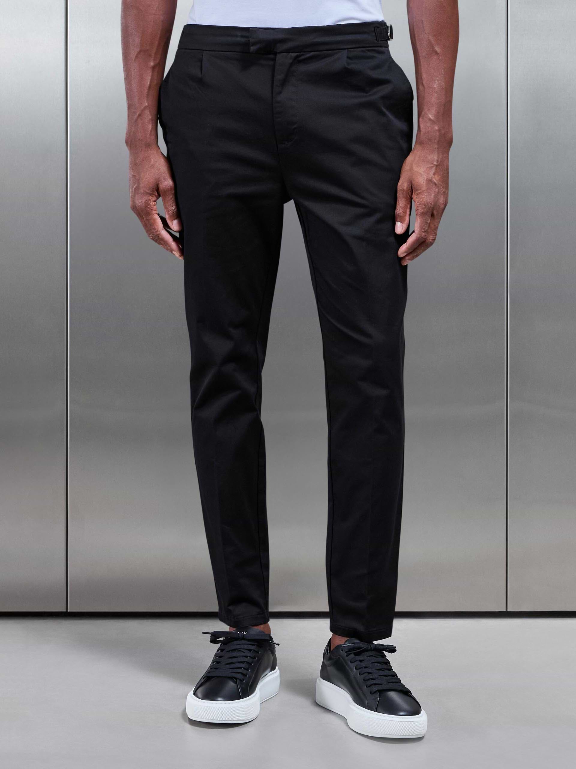Tailored Side Adjuster Chino Trouser in Black