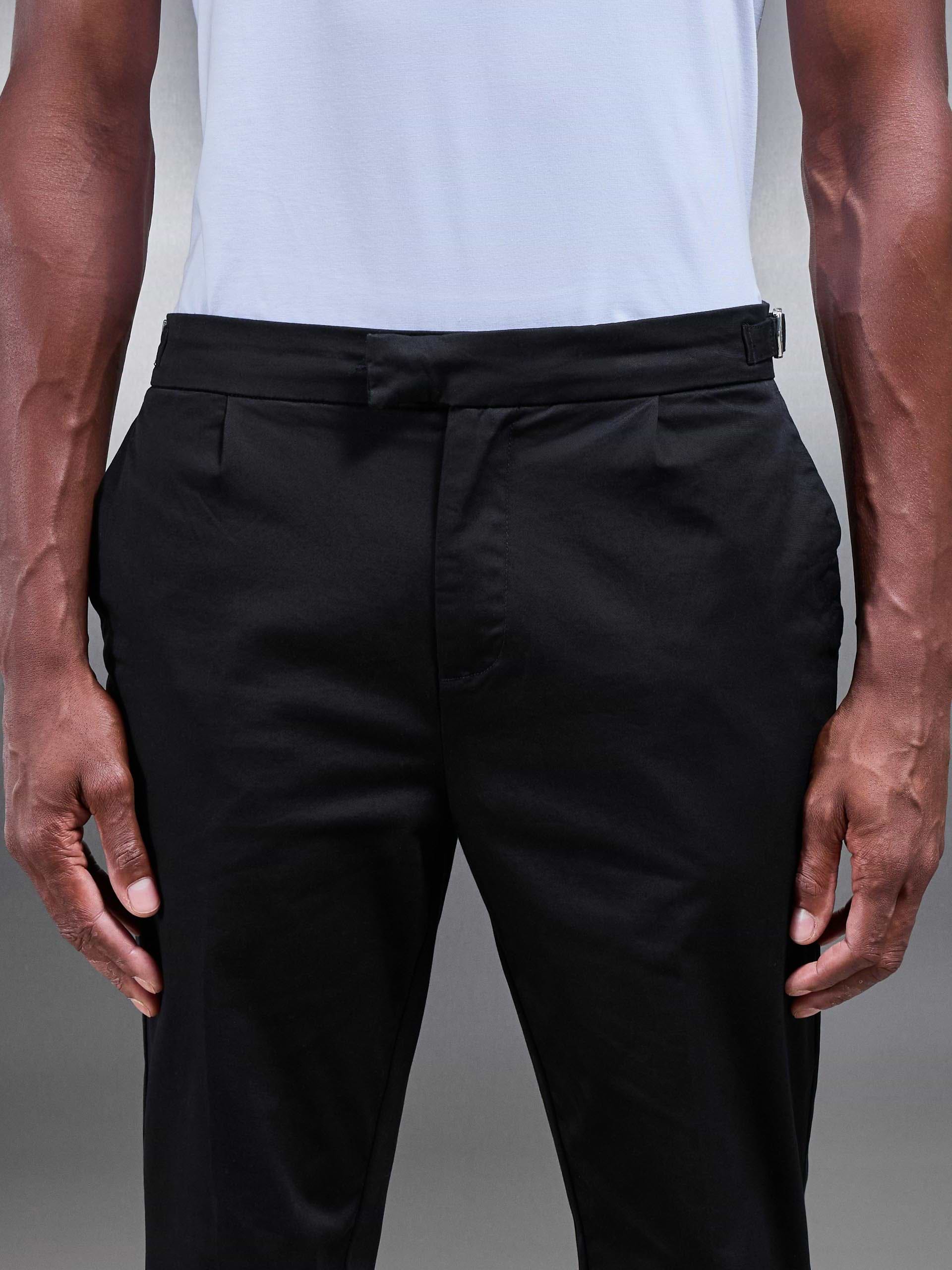 Tailored Side Adjuster Chino Trouser in Black
