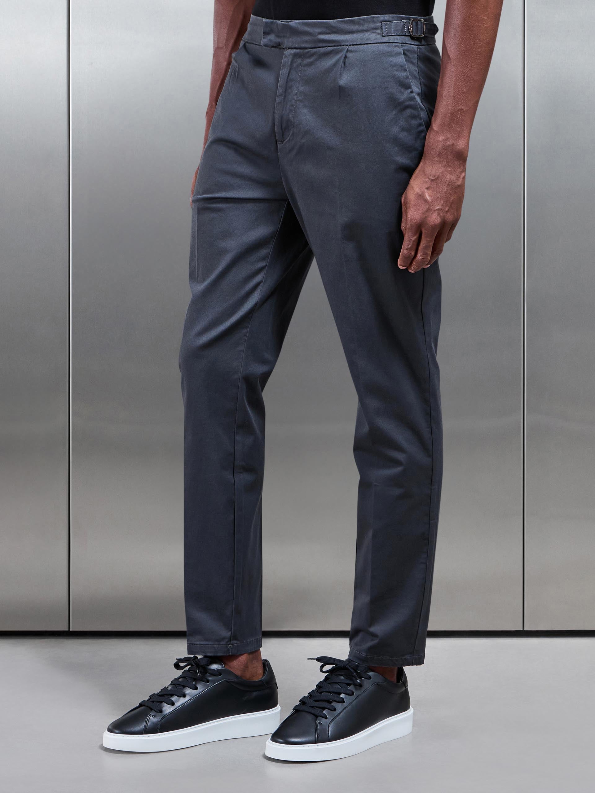 Tailored Side Adjuster Chino Trouser in Grey