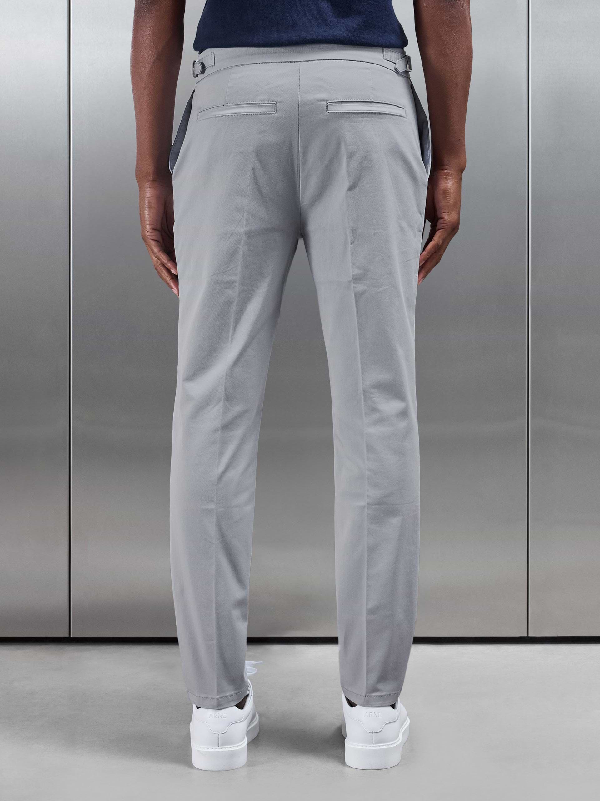 Tailored Side Adjuster Chino Trouser in Mid Grey