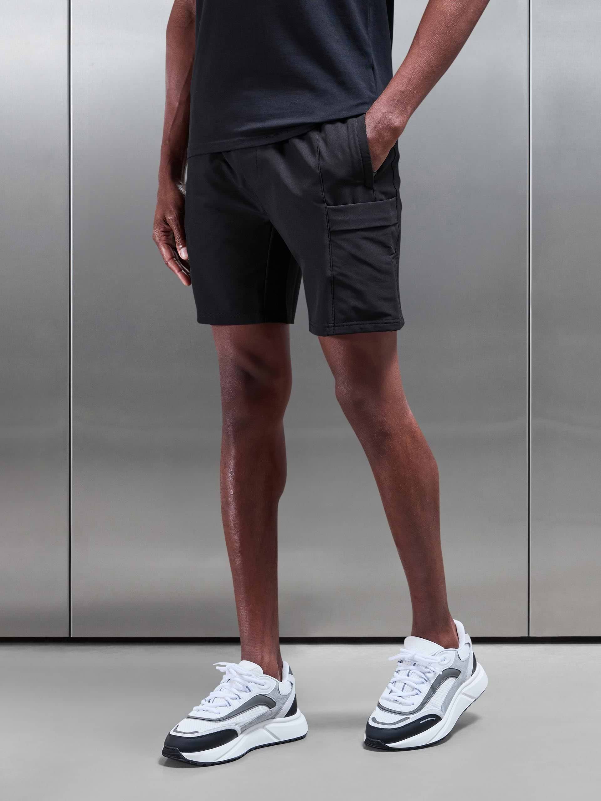 Technical Tailored Cargo Short in Black