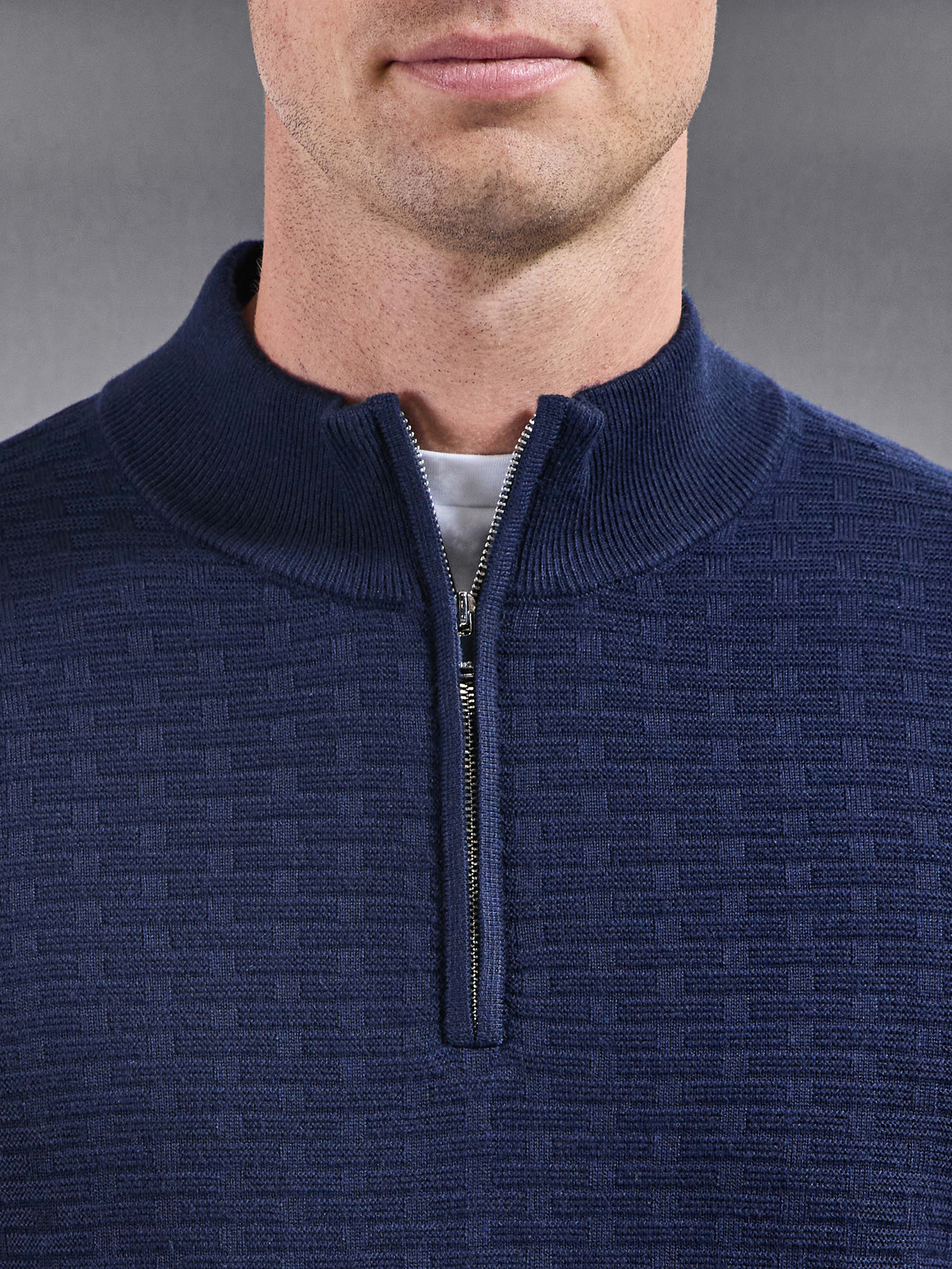 Textured Knitted Half Zip in Navy
