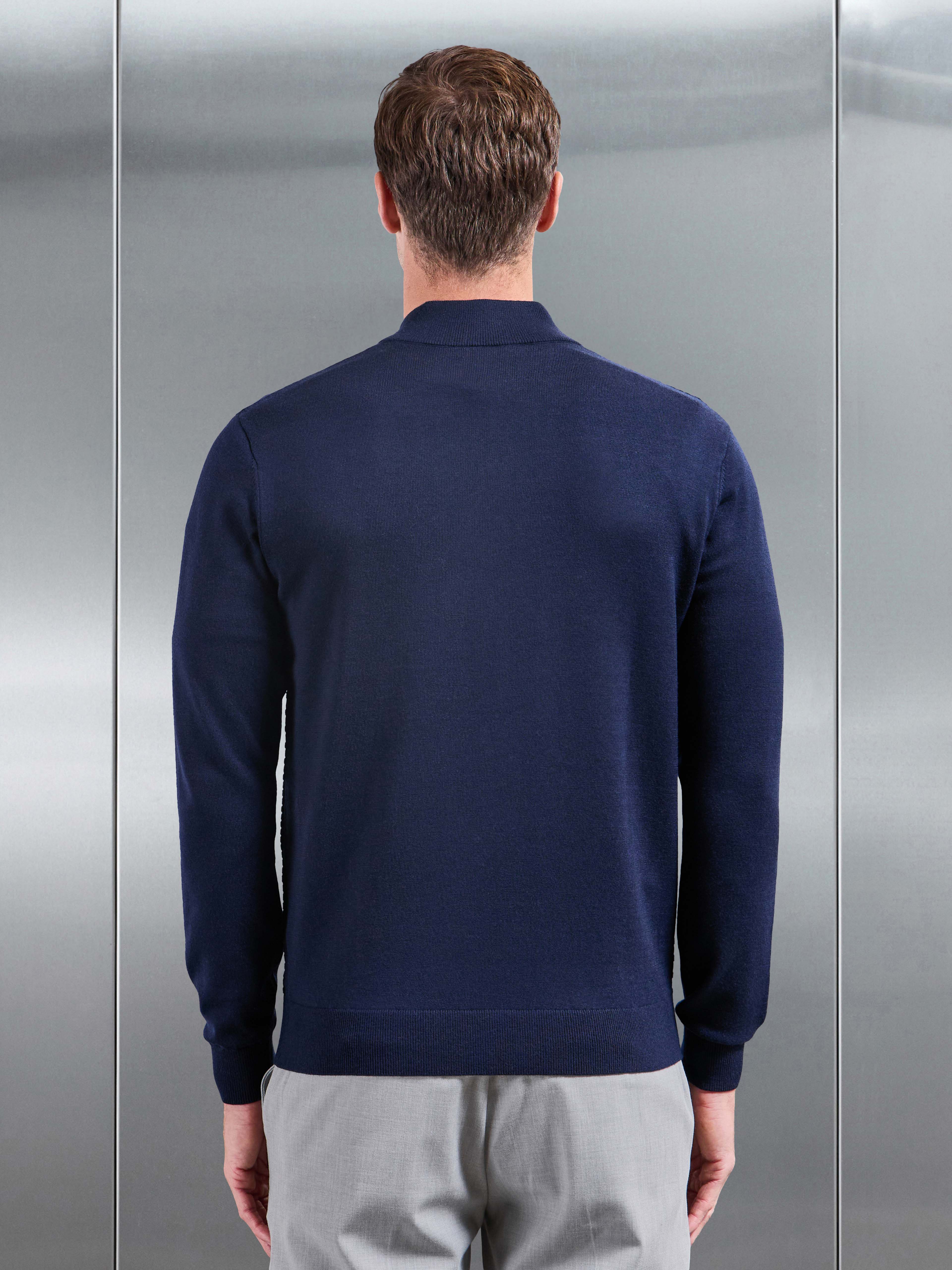 Textured Knitted Half Zip in Navy