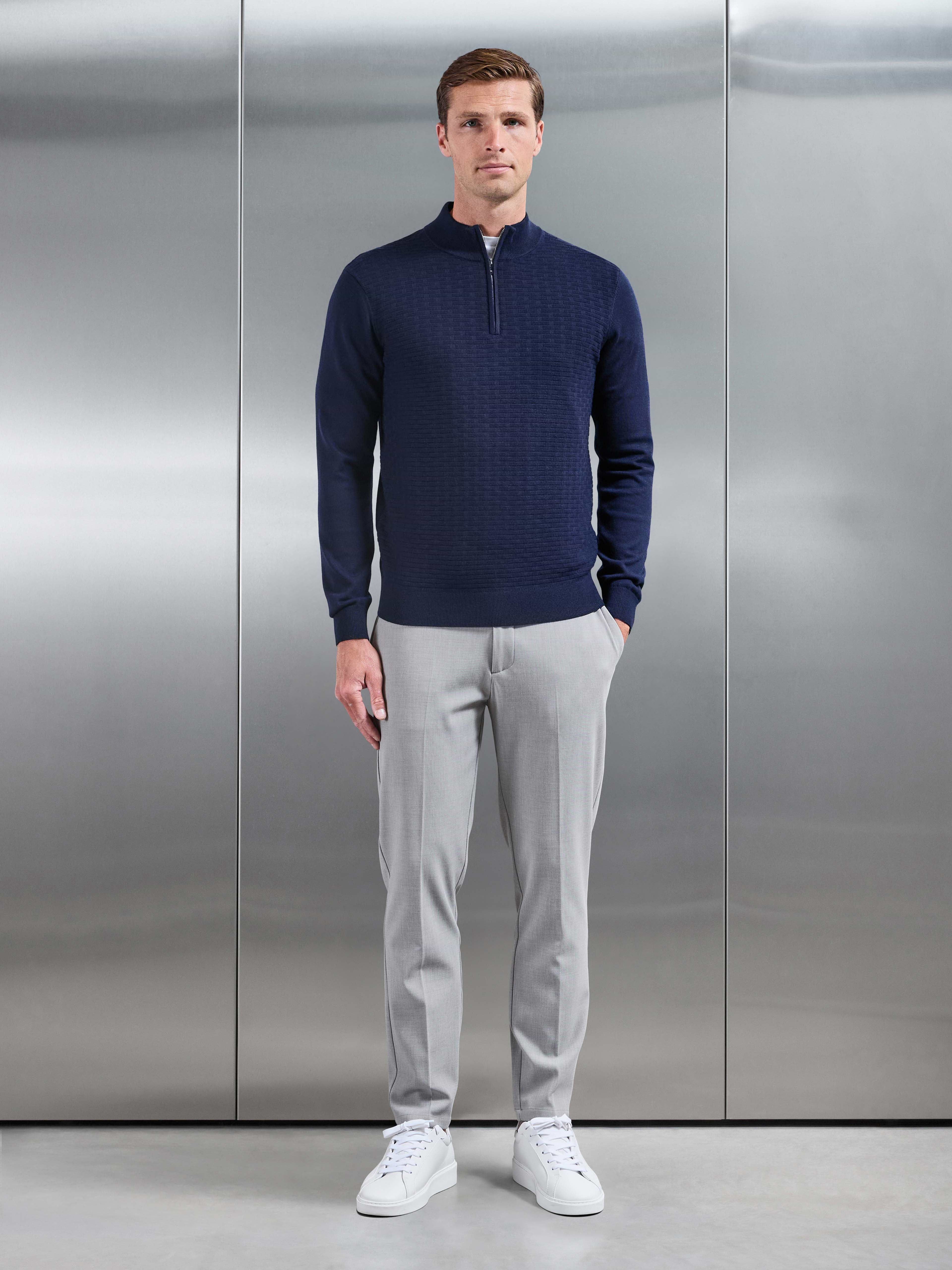 Textured Knitted Half Zip in Navy