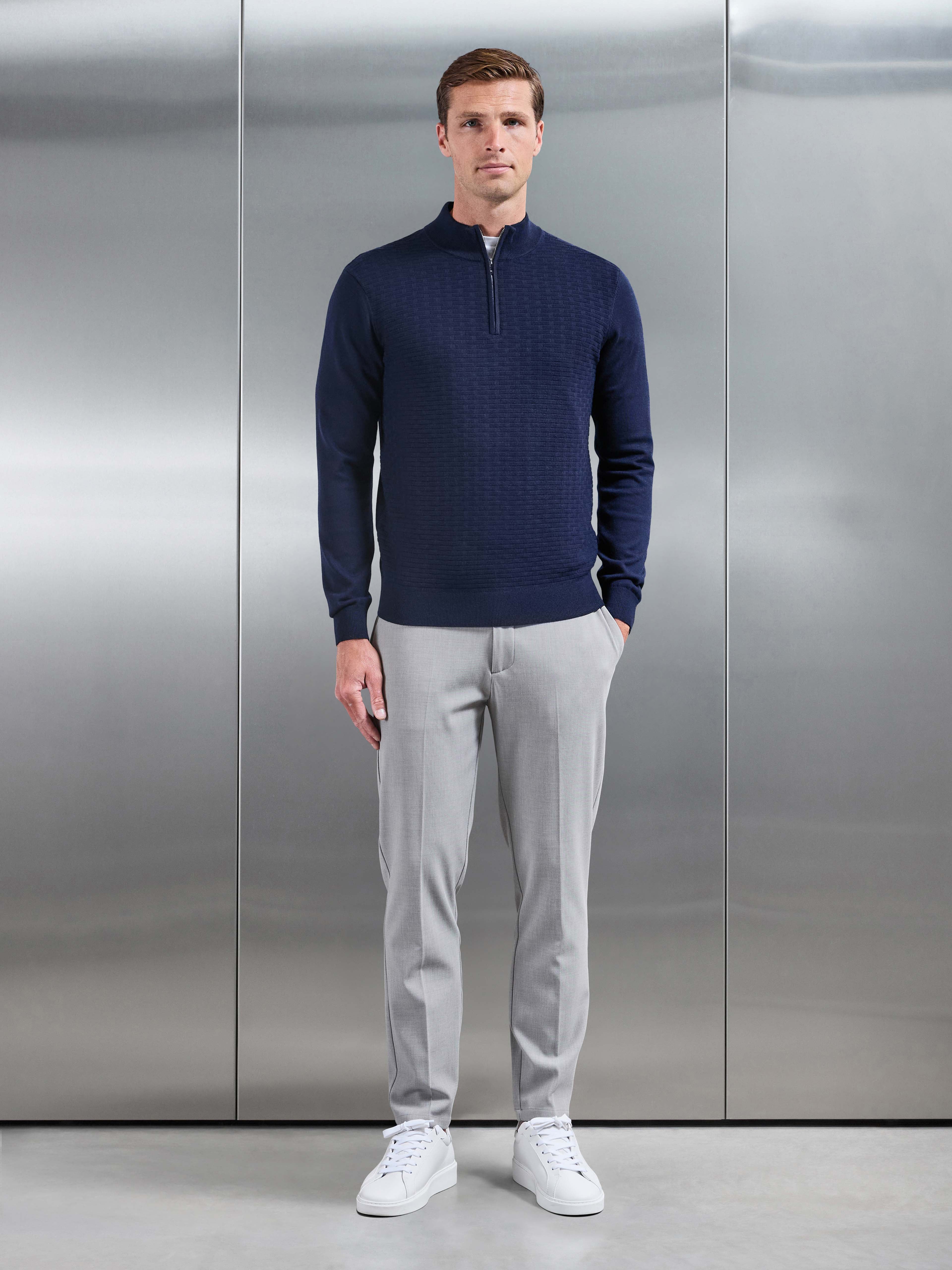 Textured Knitted Half Zip in Navy