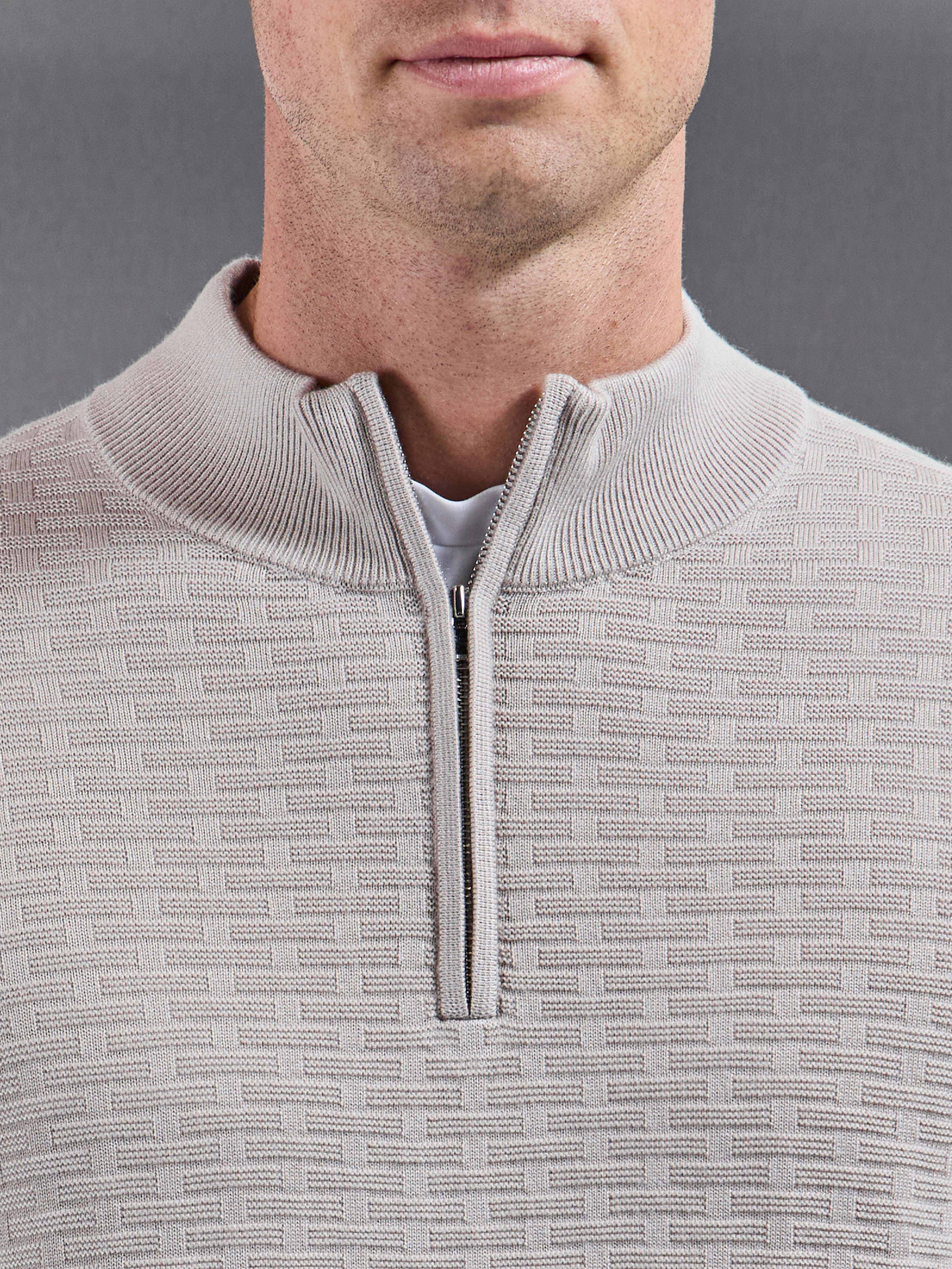 Textured Knitted Half Zip in Stone