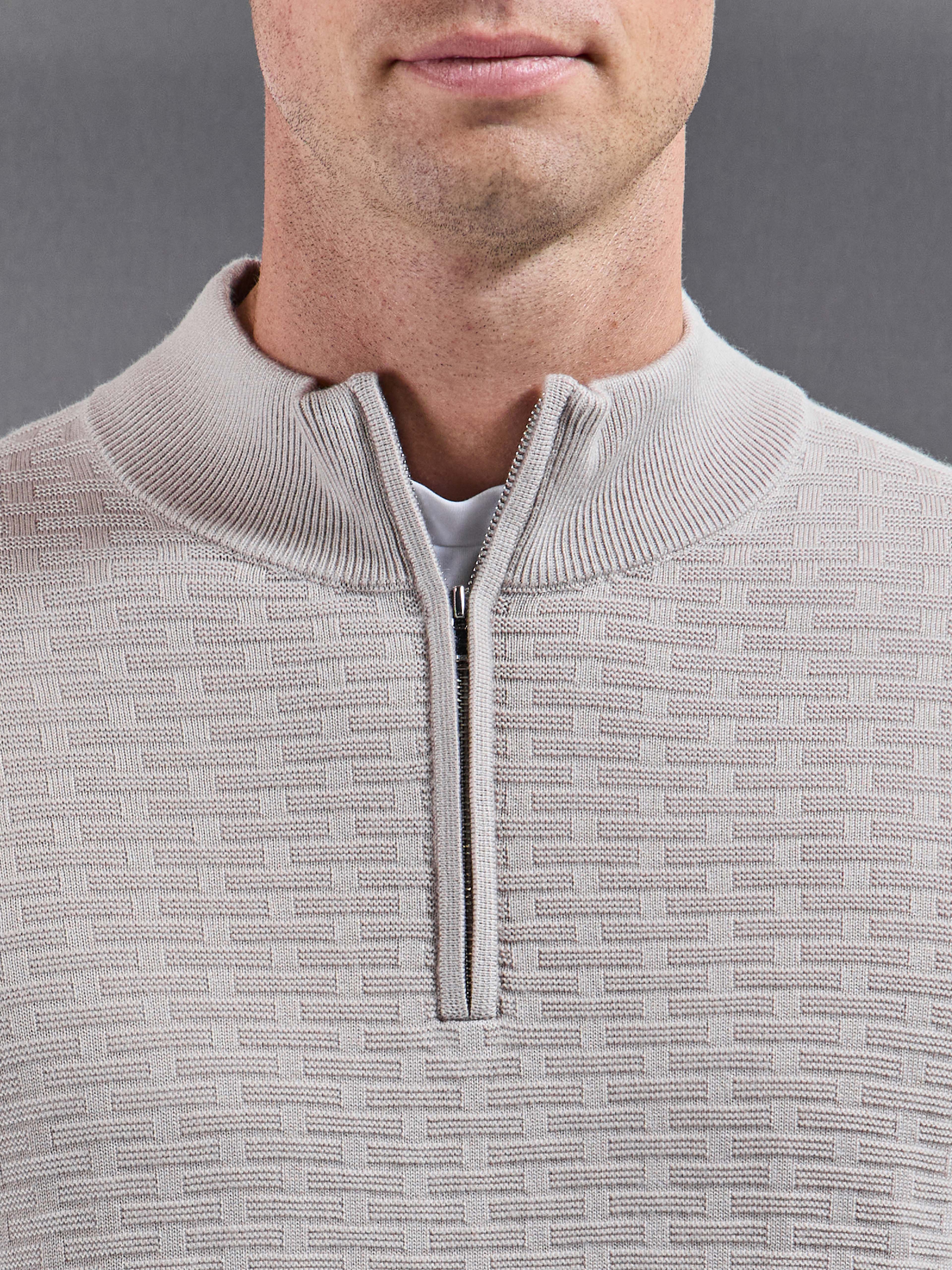 Textured Knitted Half Zip in Stone