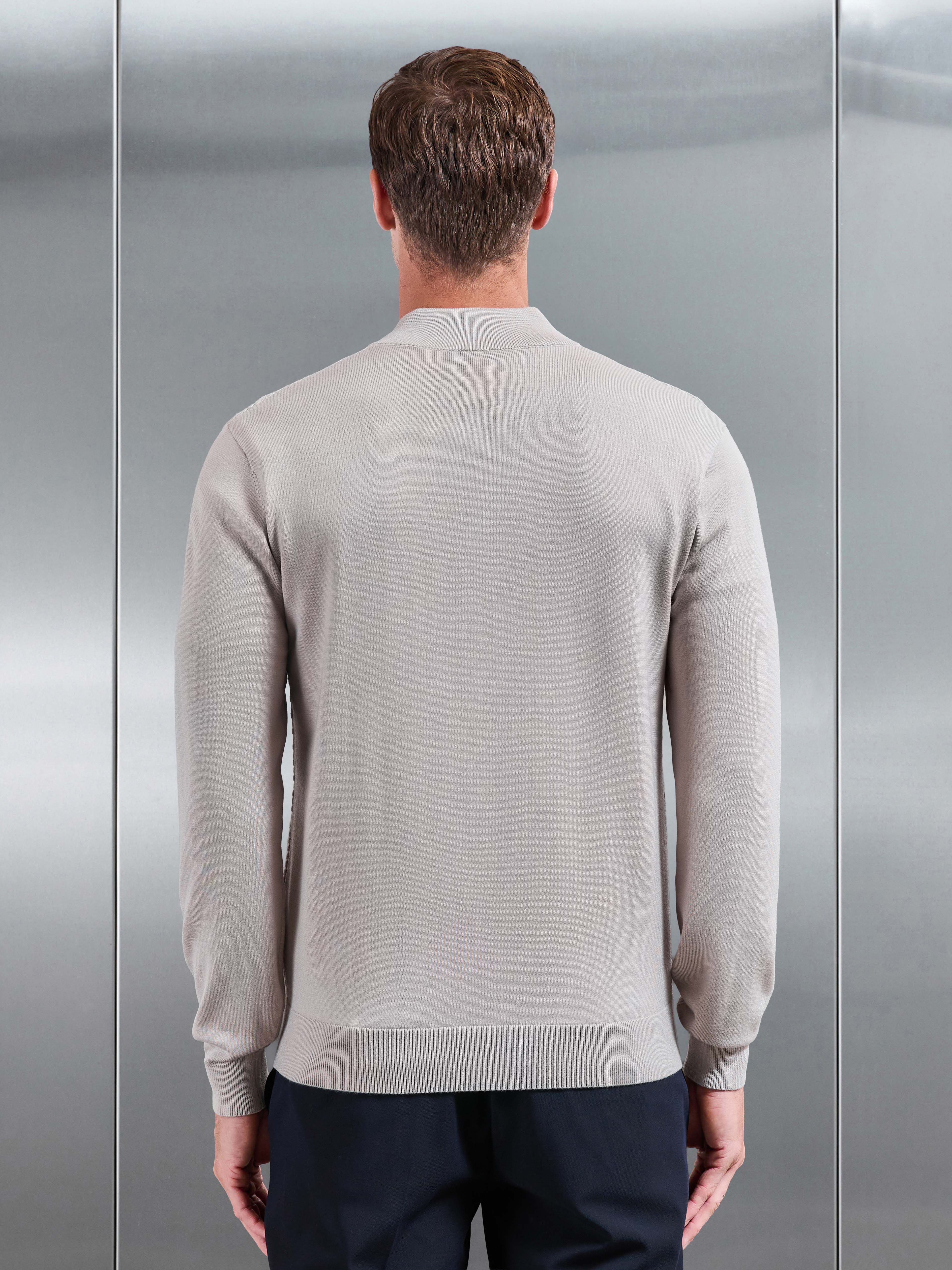 Textured Knitted Half Zip in Stone