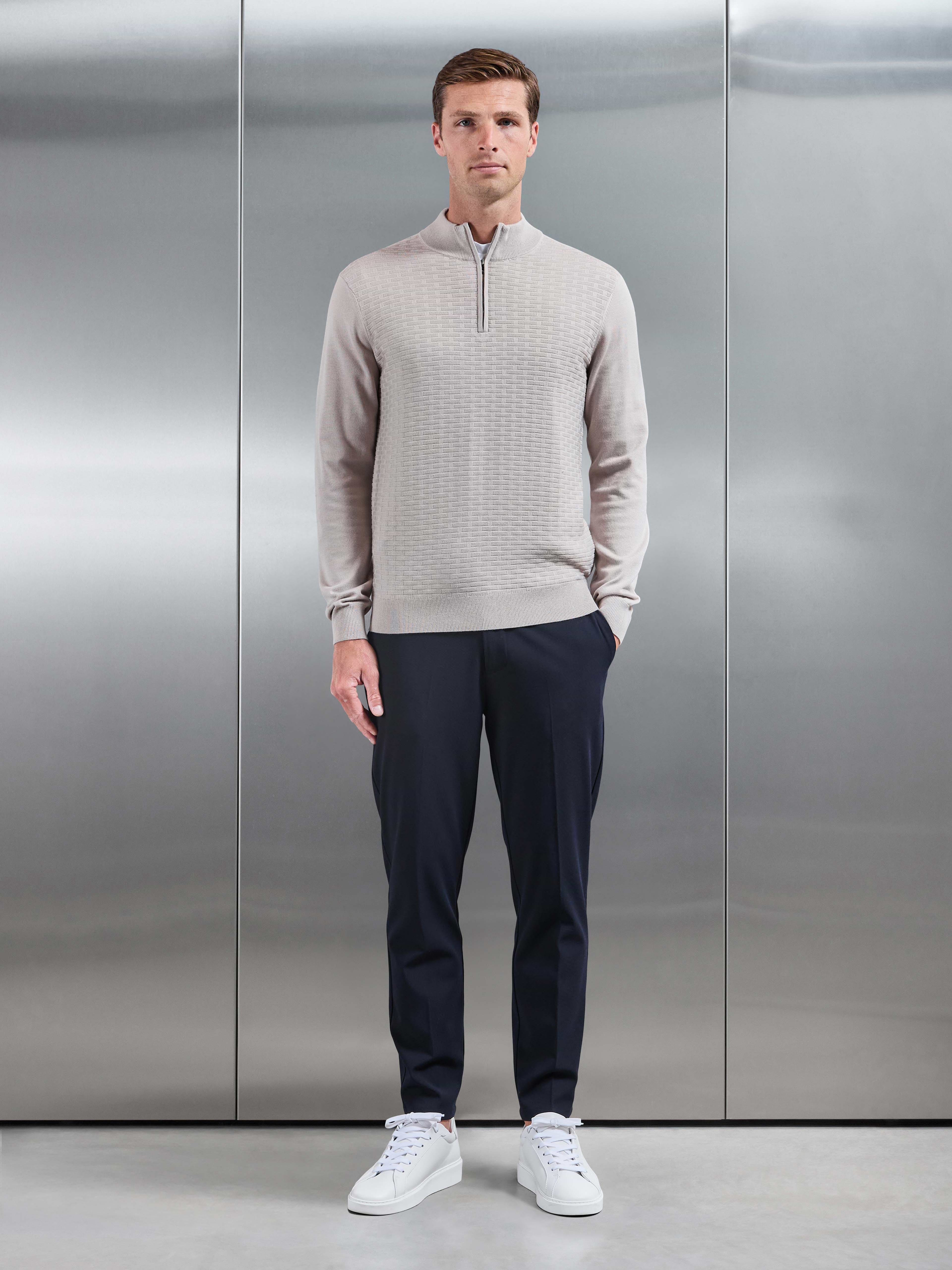 Textured Knitted Half Zip in Stone