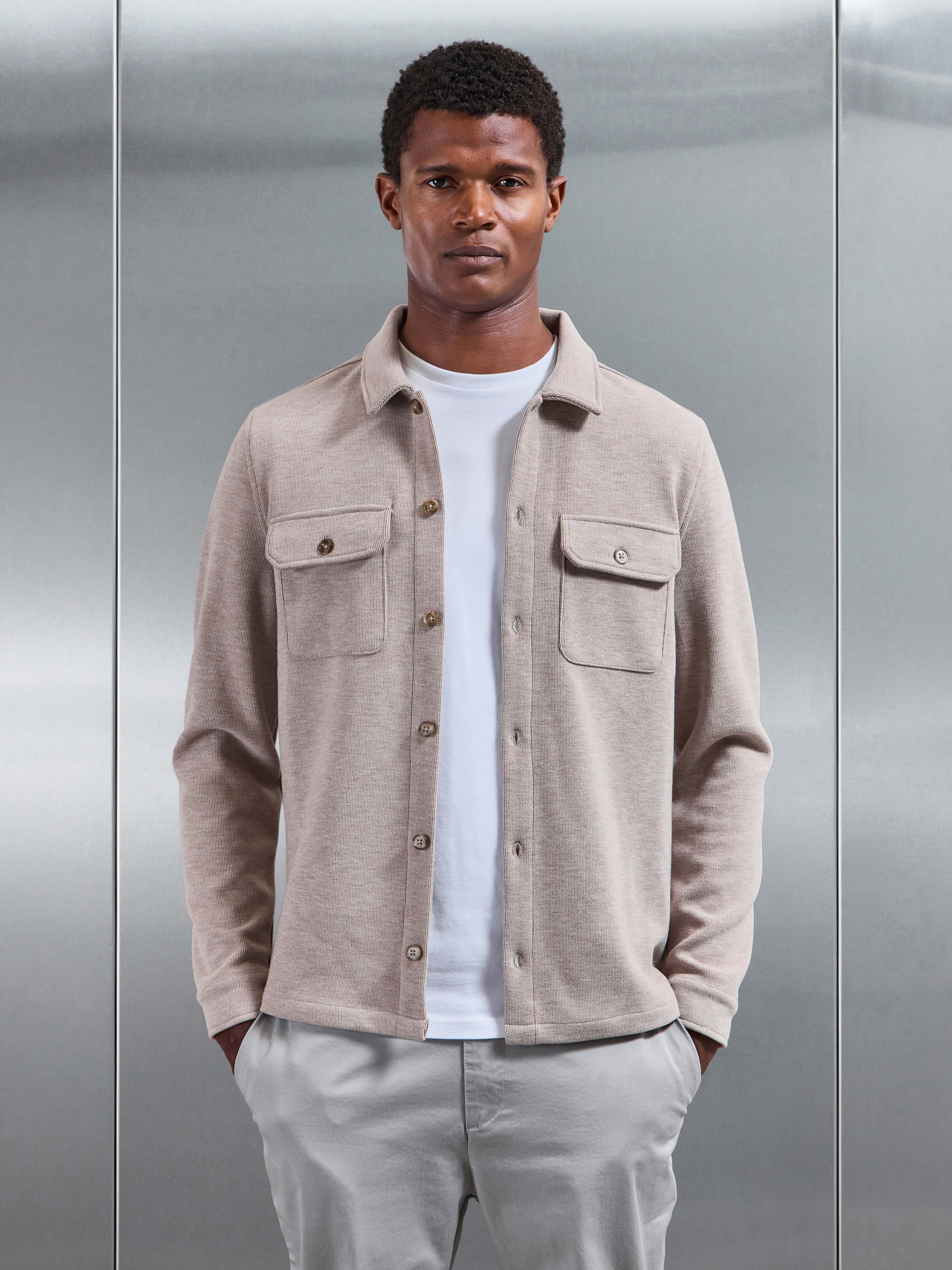 Textured Knitted Overshirt in Taupe