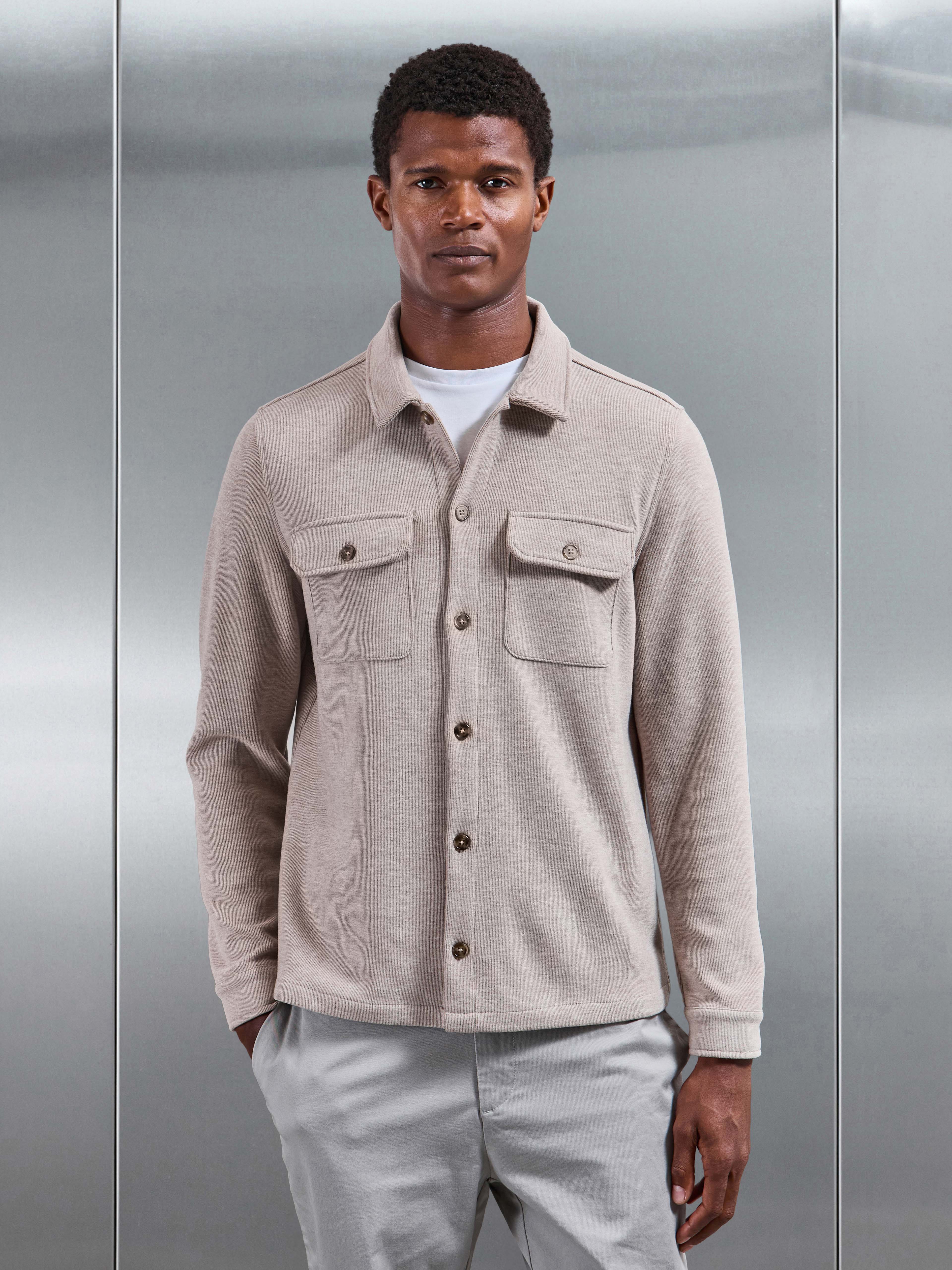 Textured Knitted Overshirt in Taupe