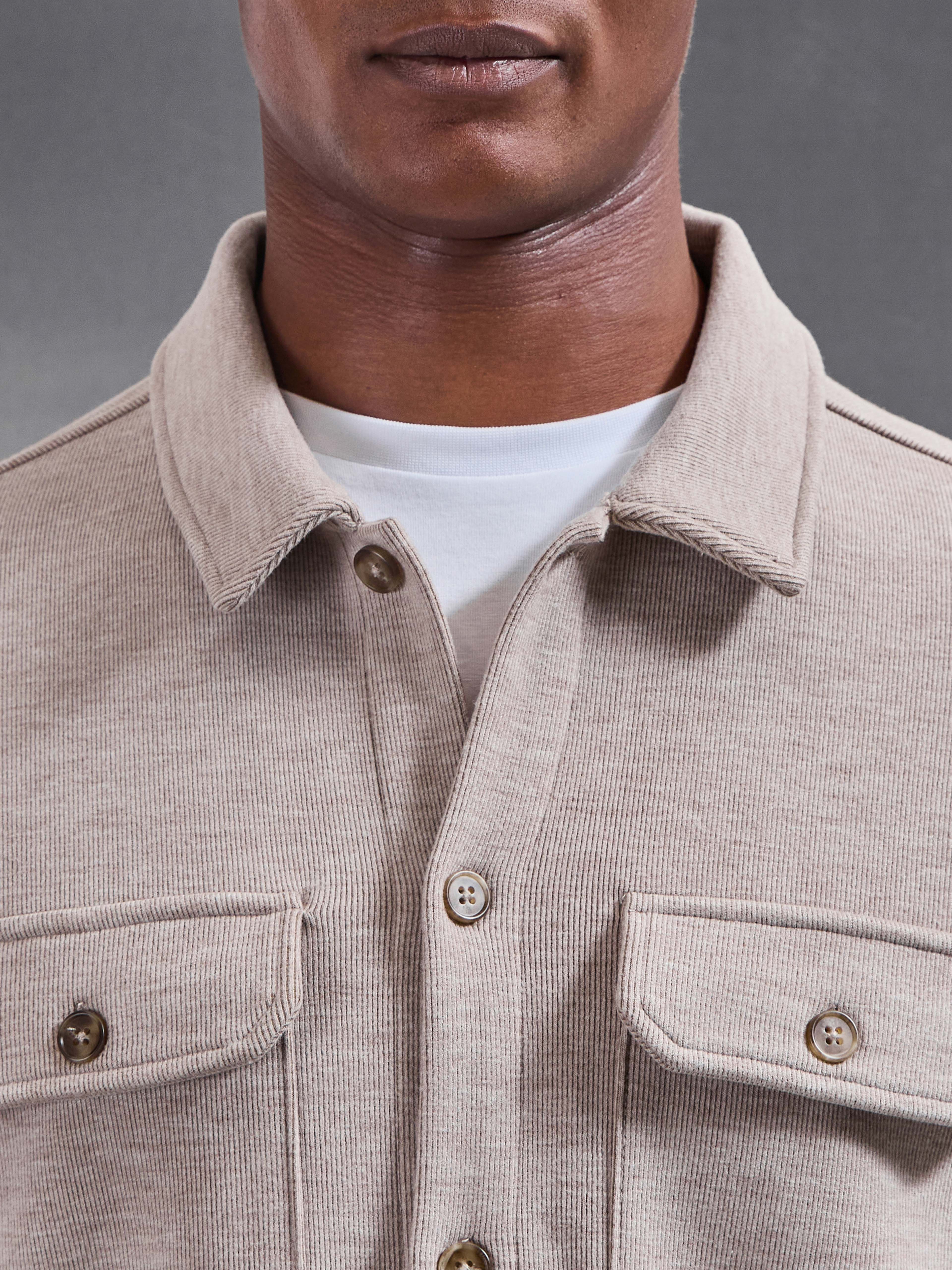 Textured Knitted Overshirt in Taupe