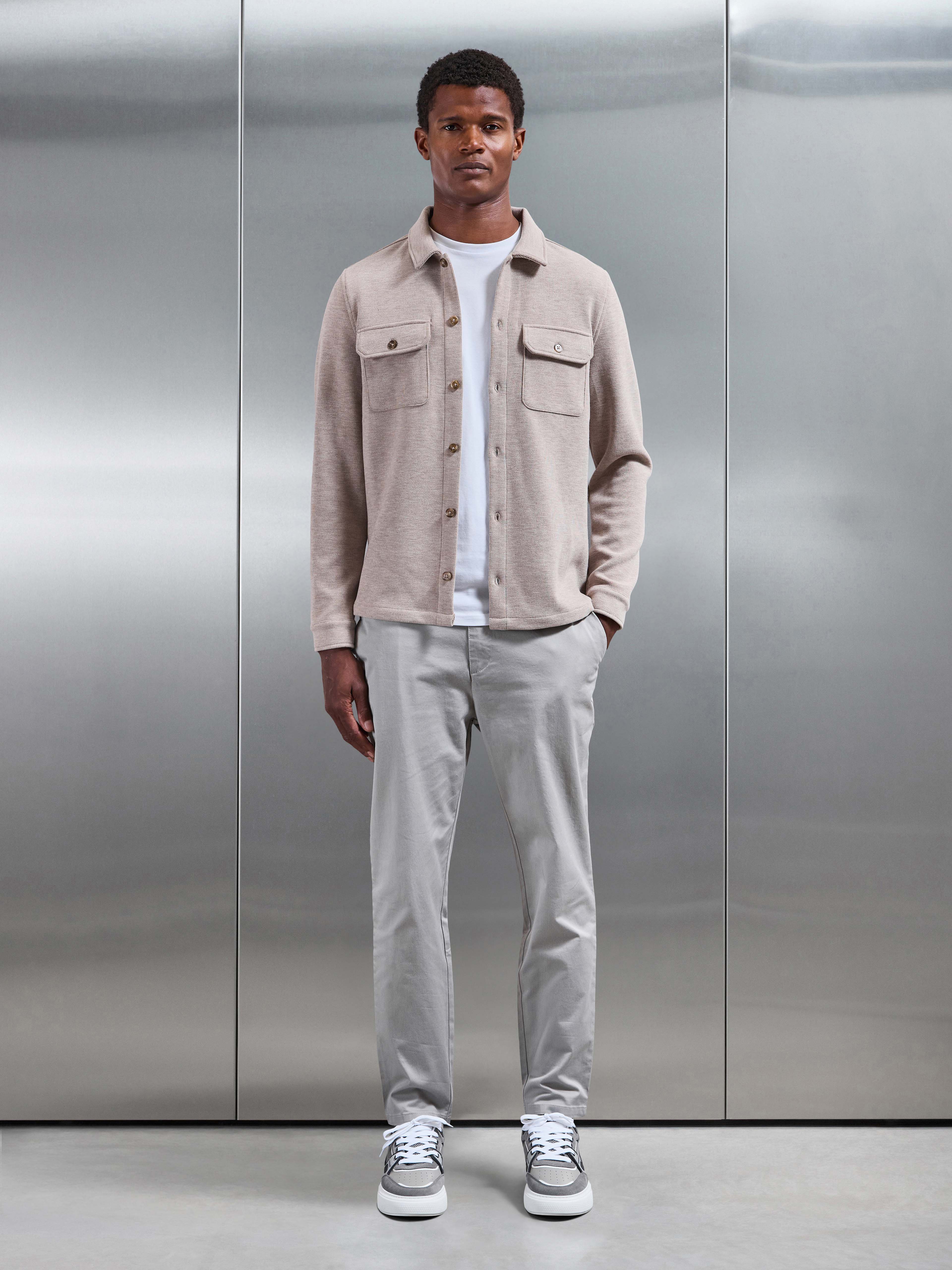 Textured Knitted Overshirt in Taupe