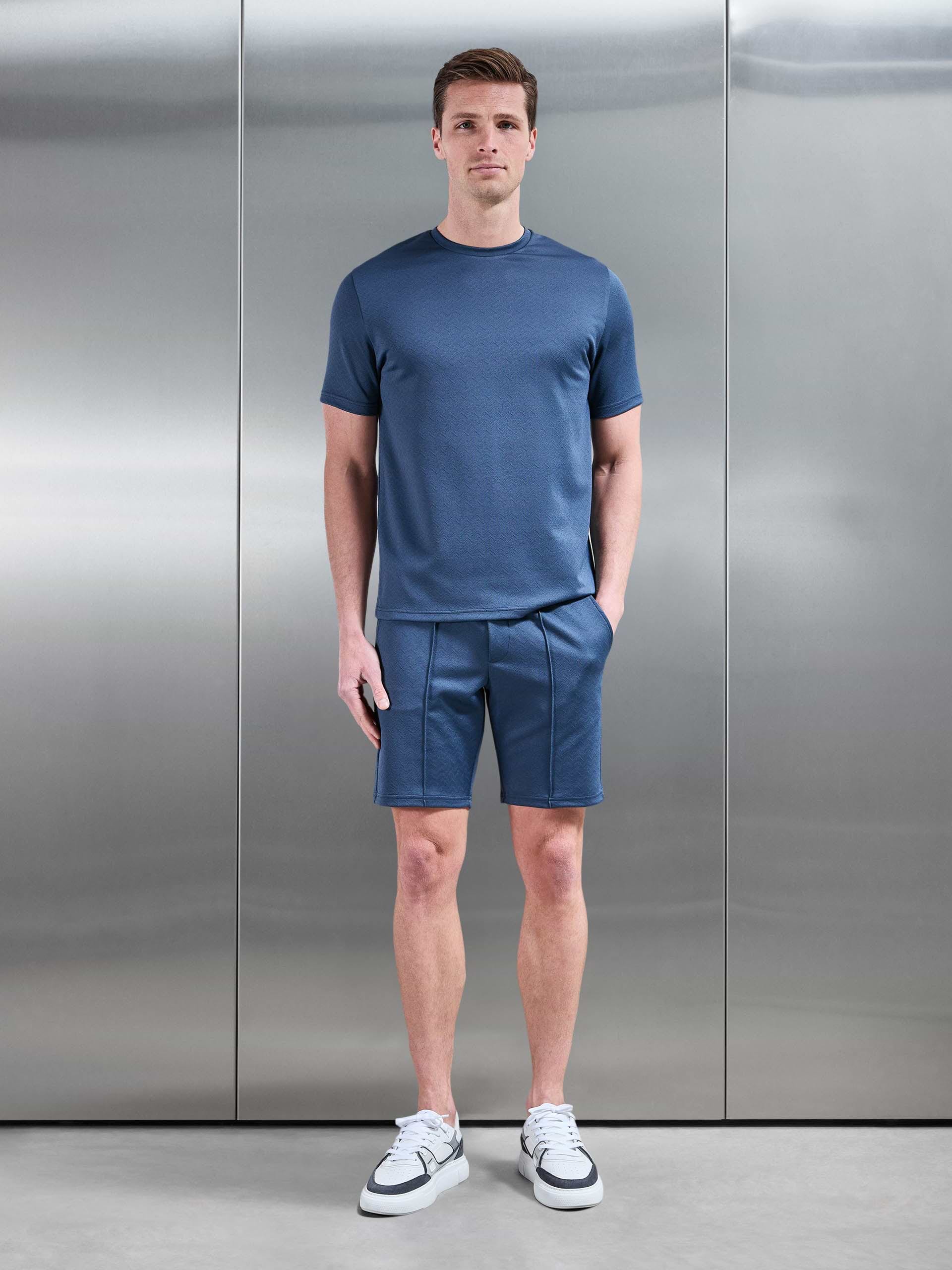 Textured Interlock Short in Steel Blue