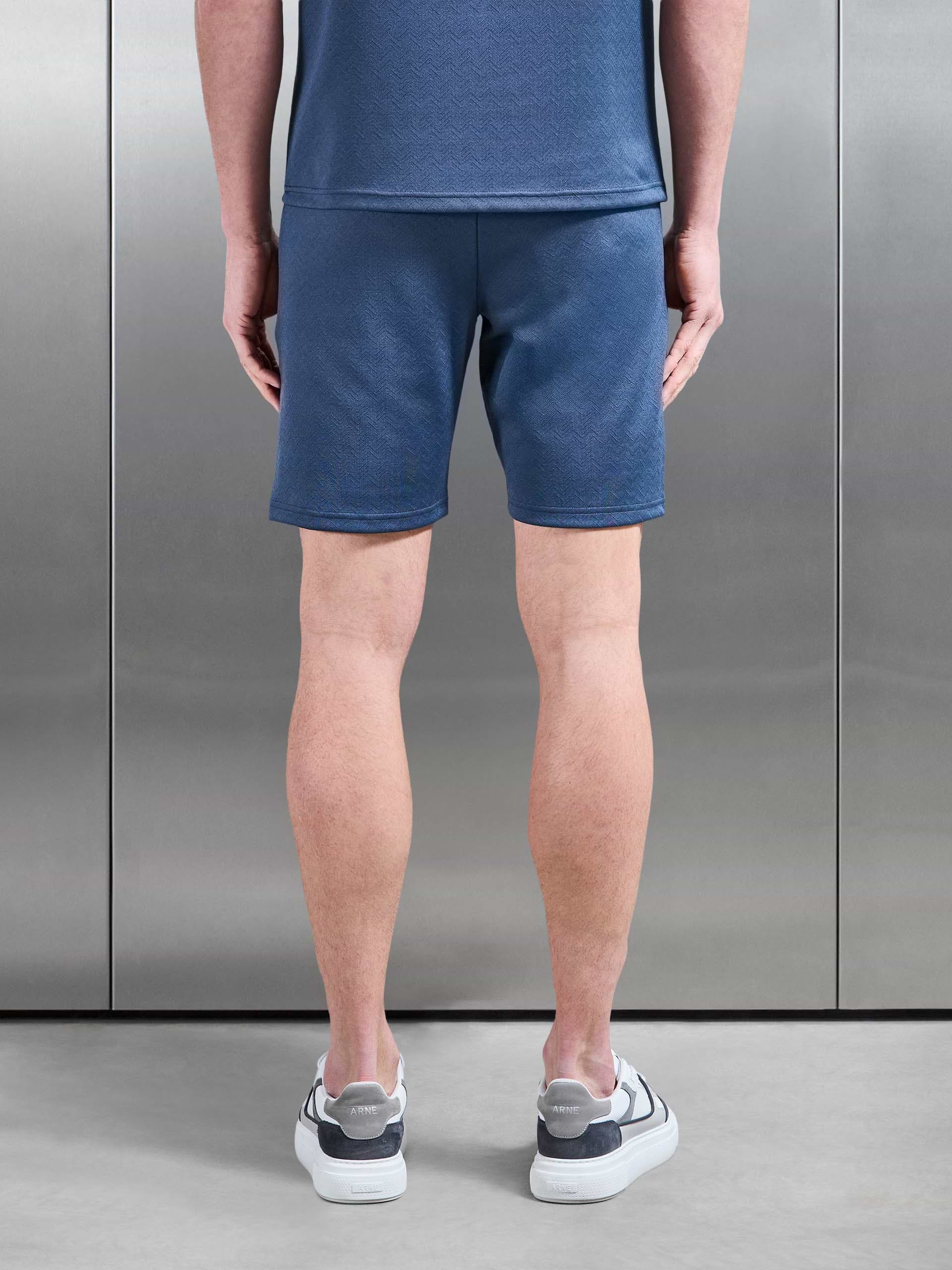 Textured Interlock Short in Steel Blue
