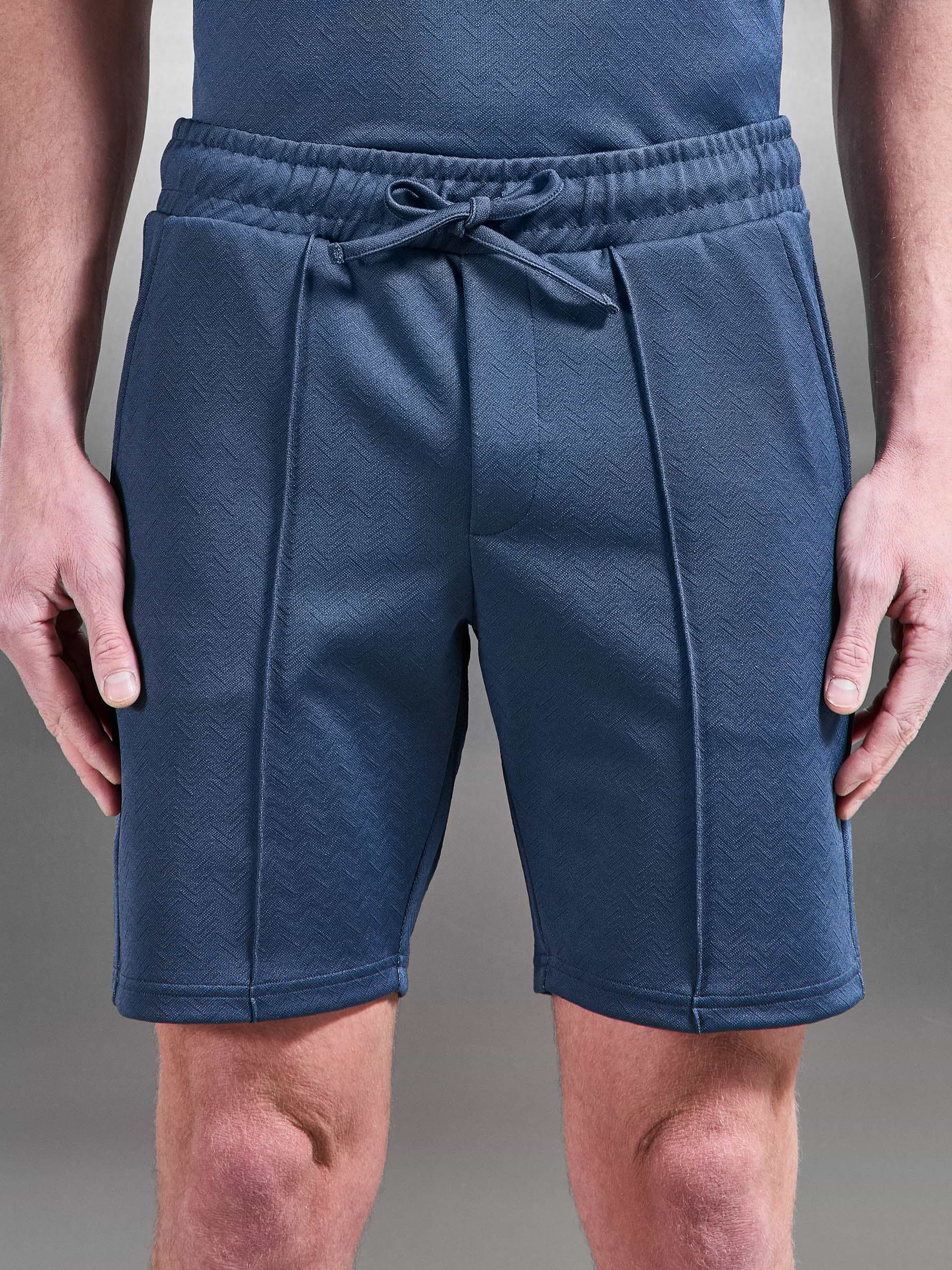 Textured Interlock Short in Steel Blue