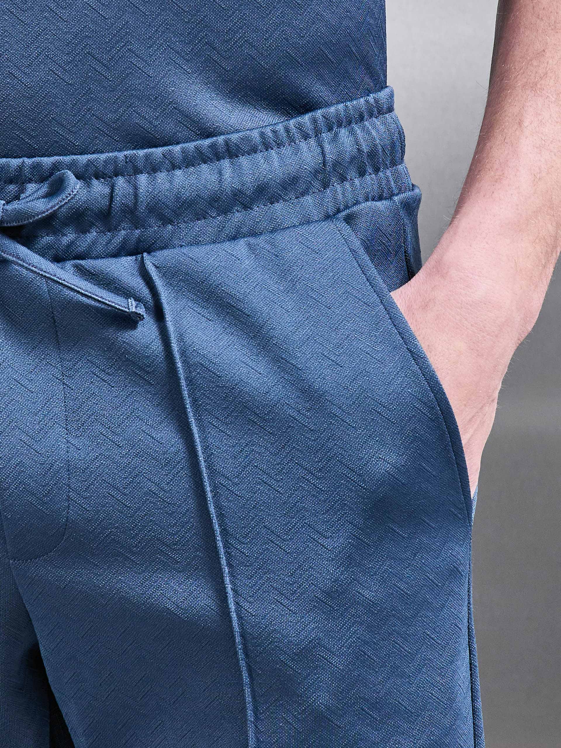 Textured Interlock Short in Steel Blue