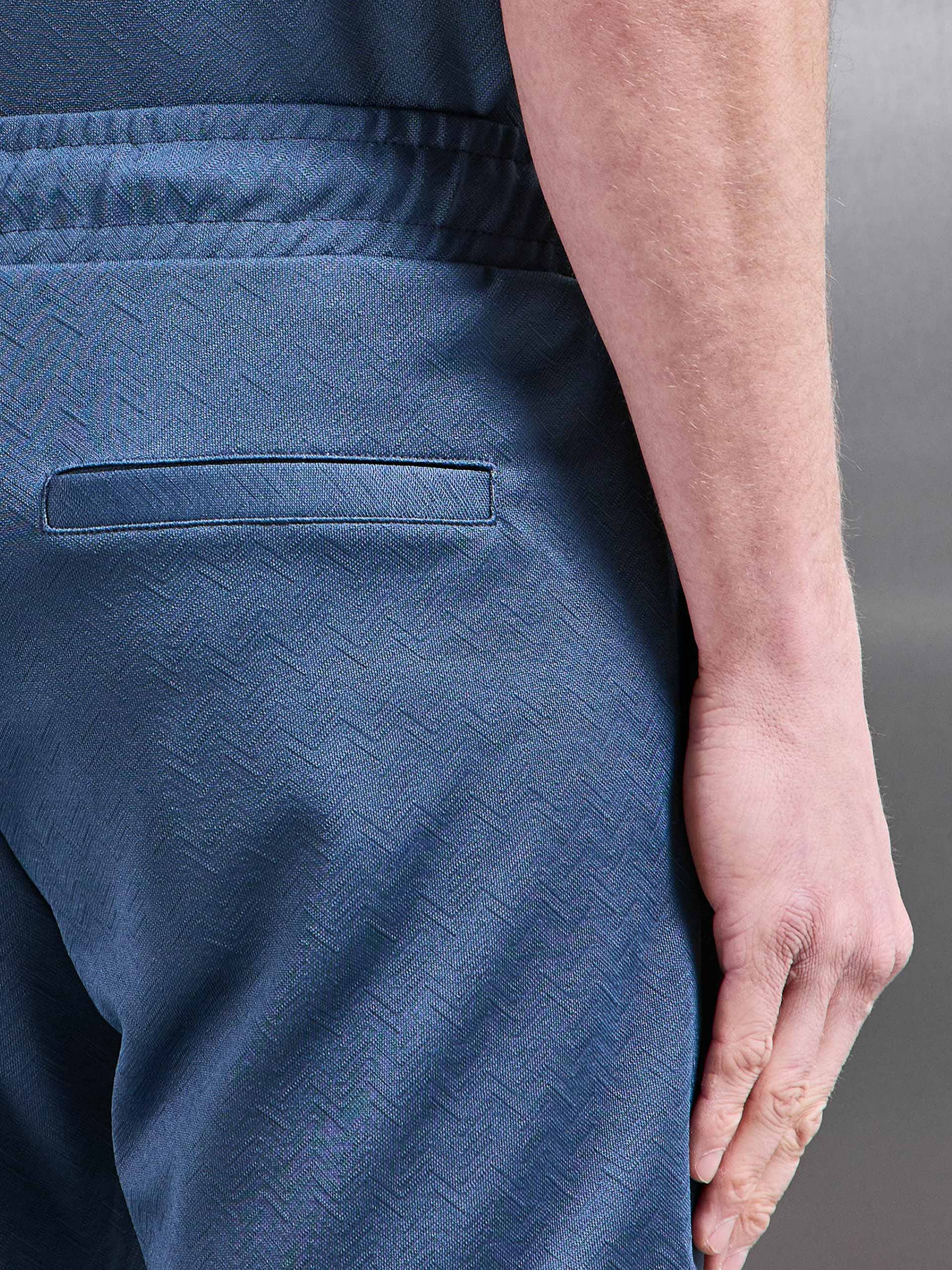 Textured Interlock Short in Steel Blue