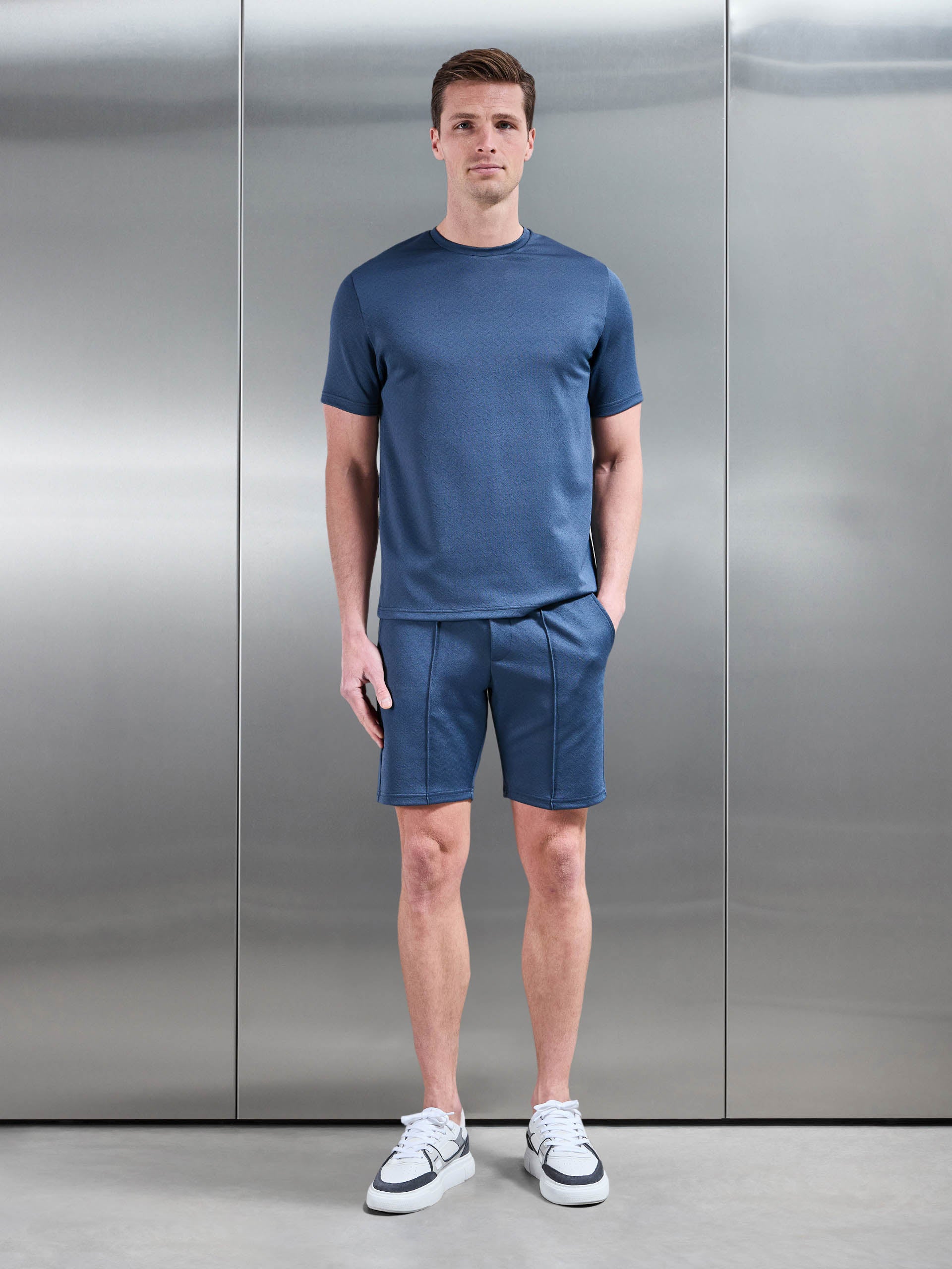 Textured Interlock T-Shirt in Steel Blue