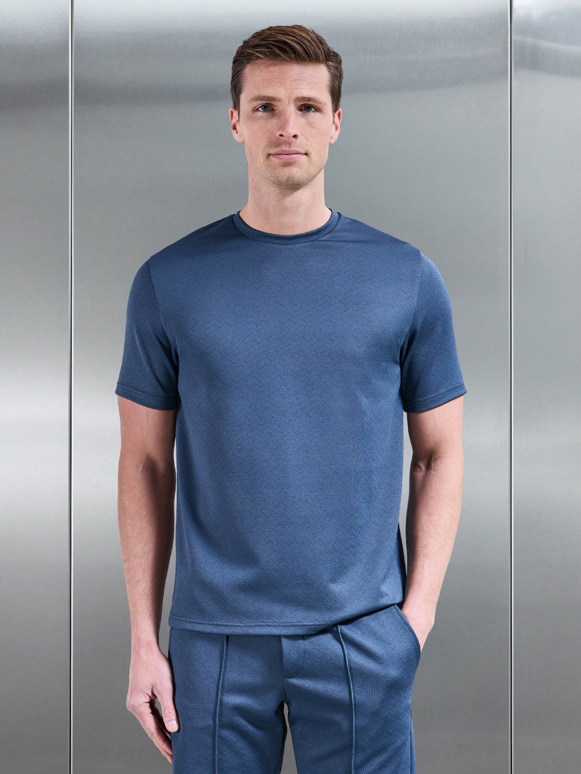 Textured Interlock T-Shirt in Steel Blue