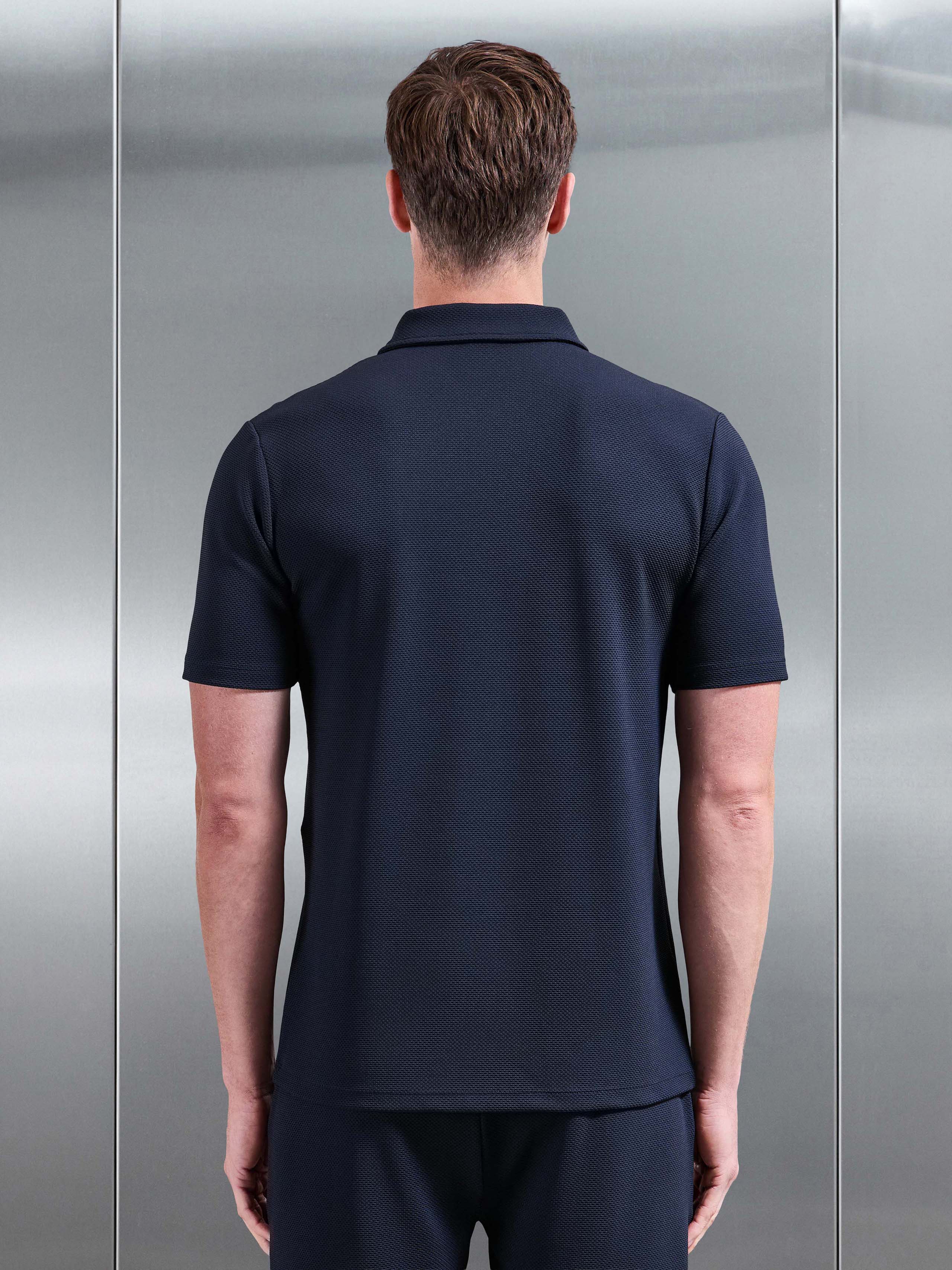 Textured Jersey Zip Polo Shirt in Navy