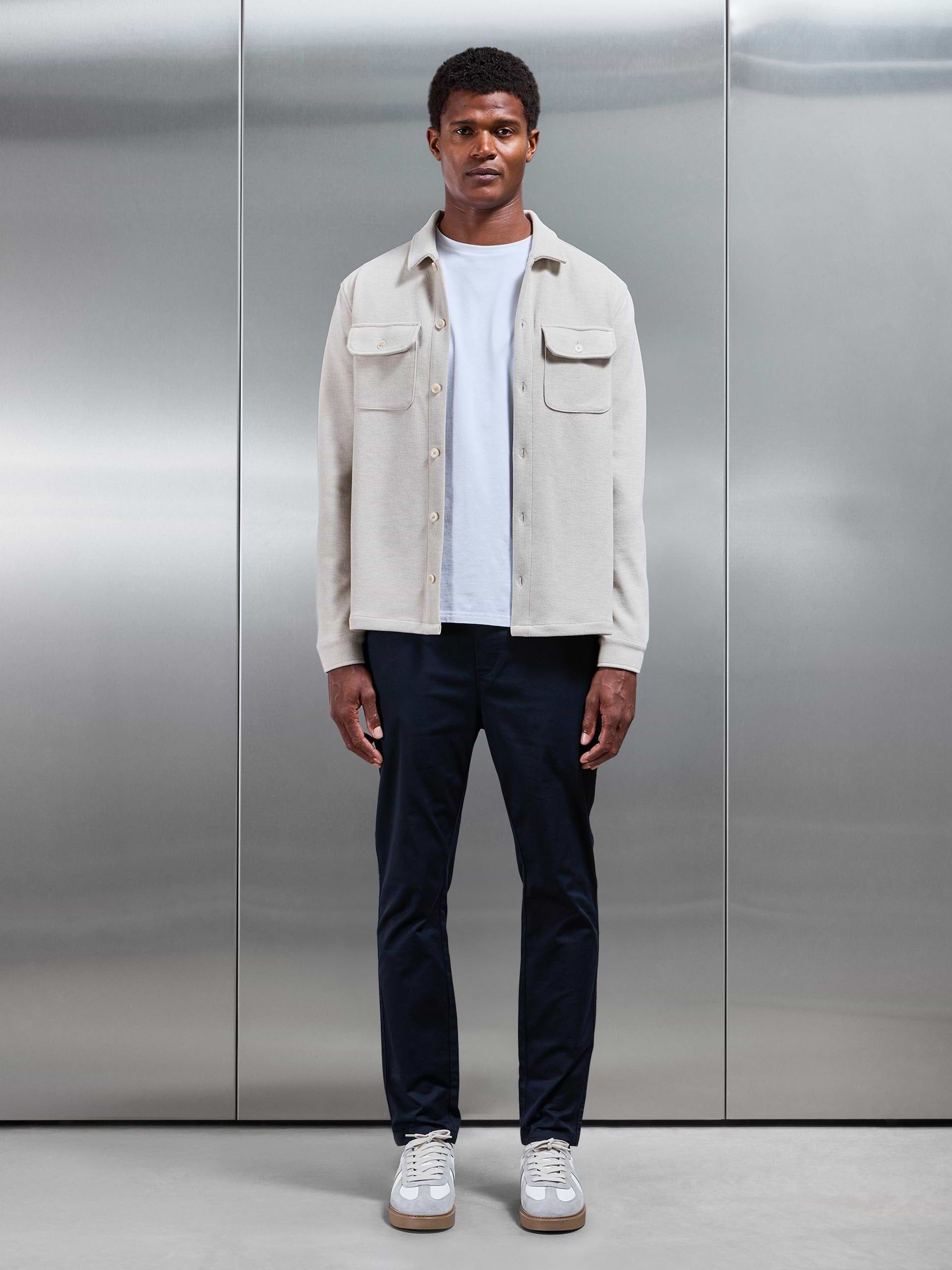 Textured Knitted Overshirt in Stone