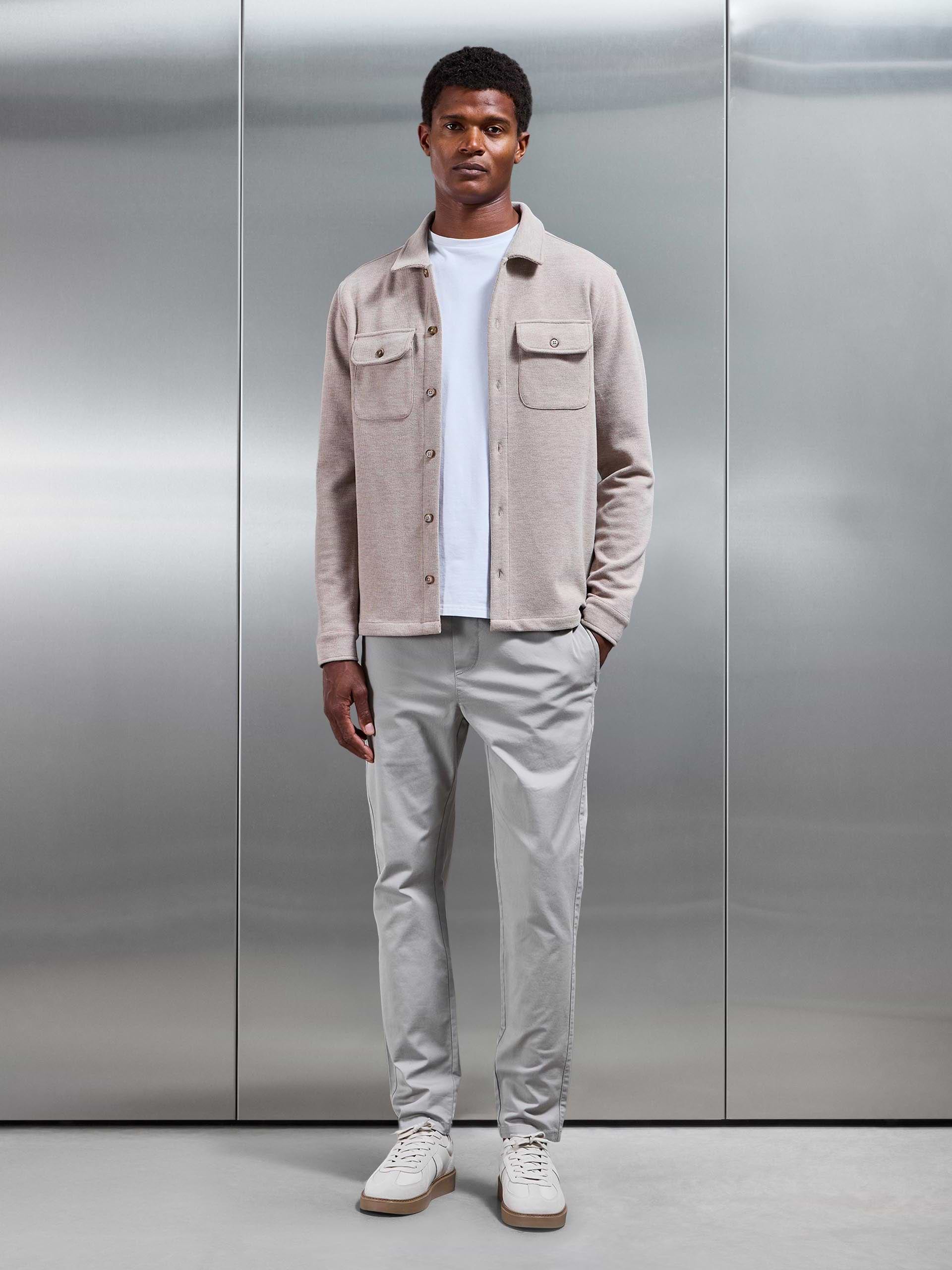 Textured Knitted Overshirt in Taupe