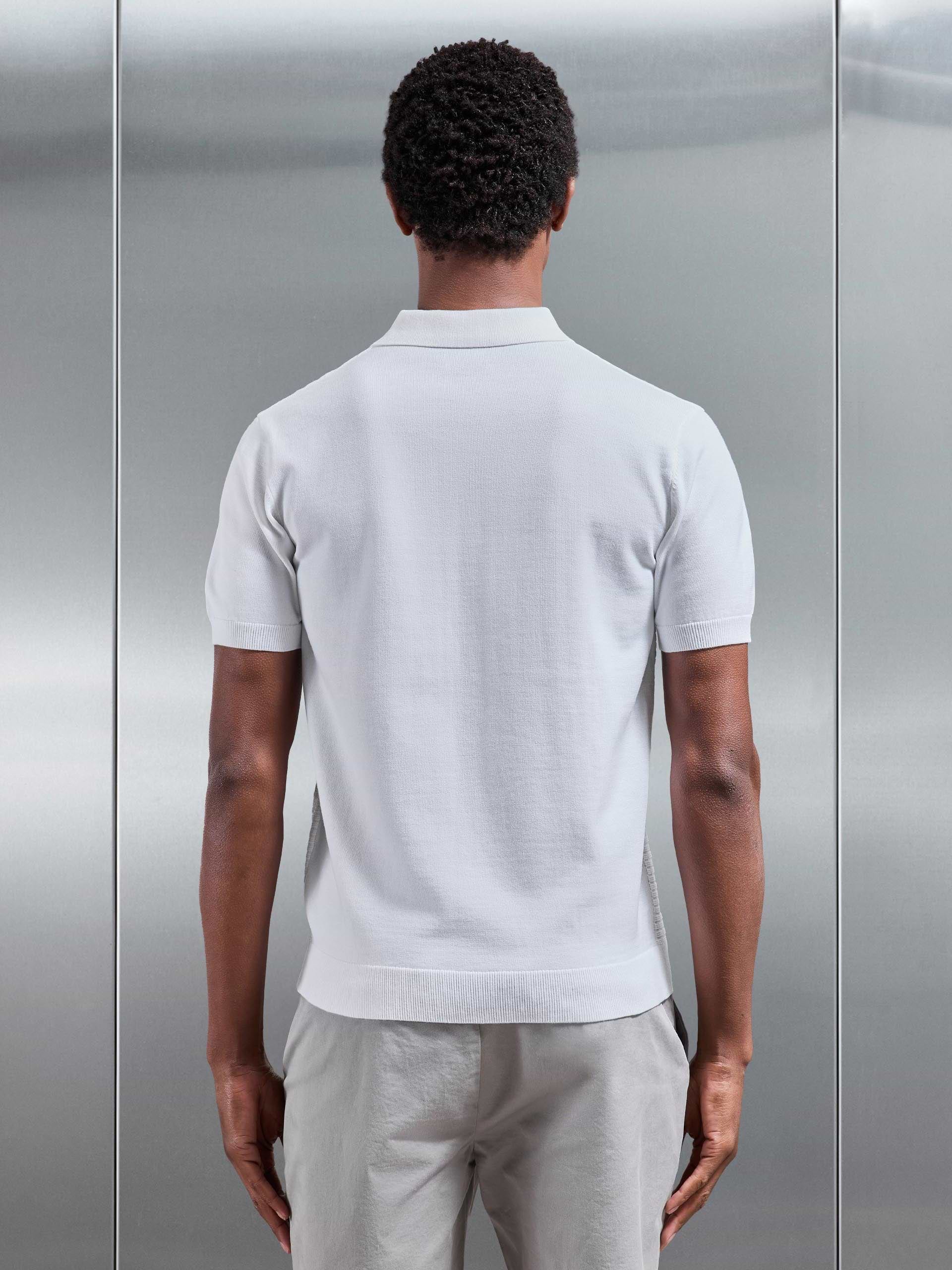 Textured Knitted Polo Shirt in White