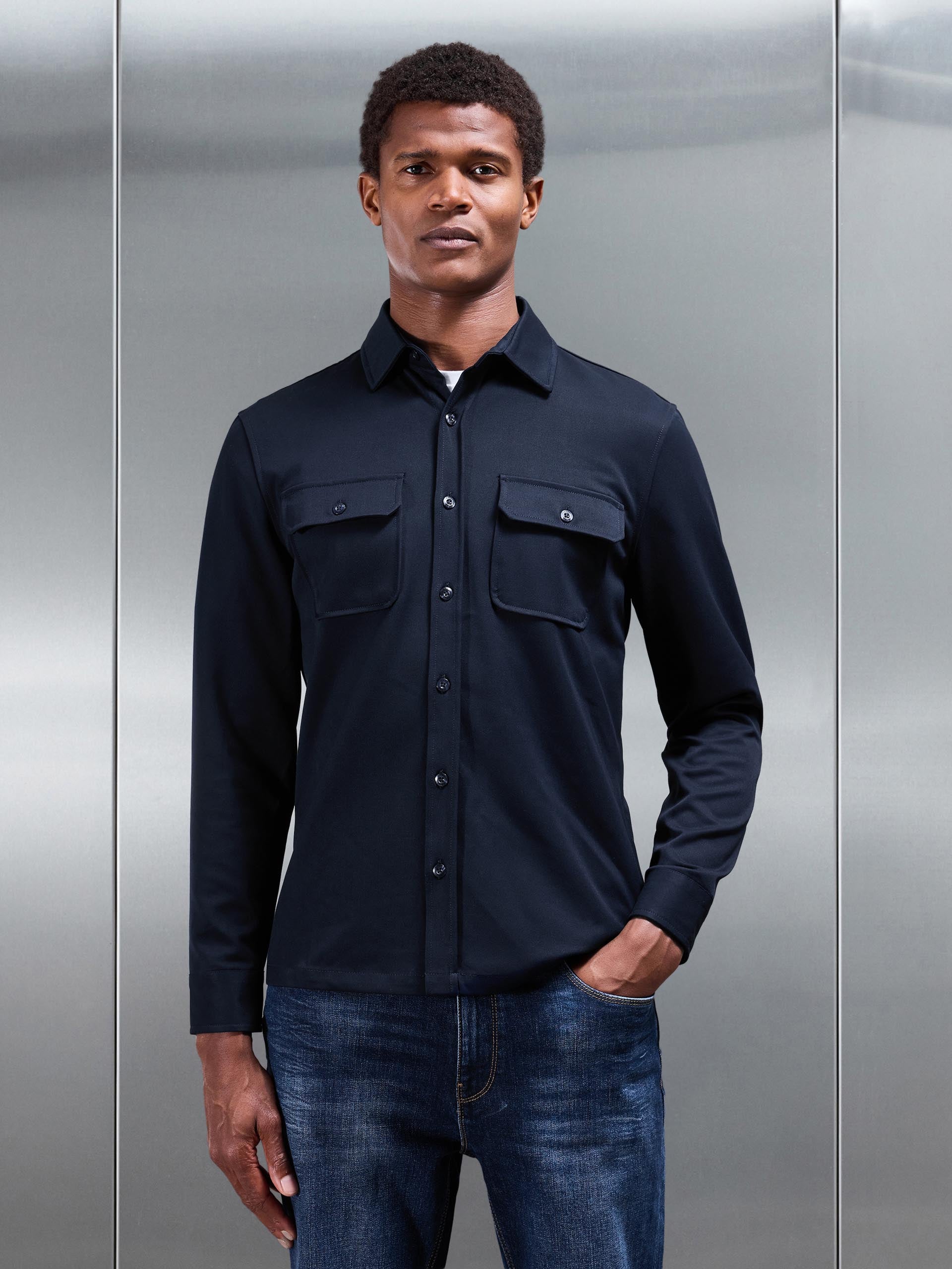 Textured Overshirt in Navy