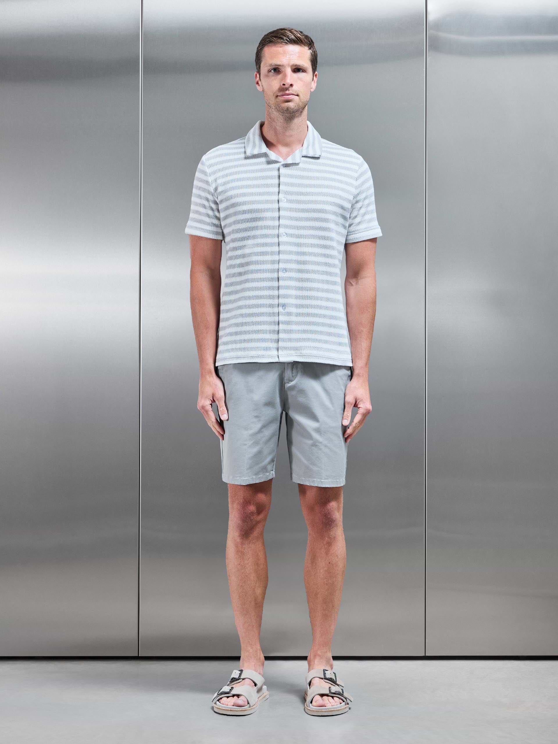 Textured Stripe Revere Collar Shirt in Mid Grey