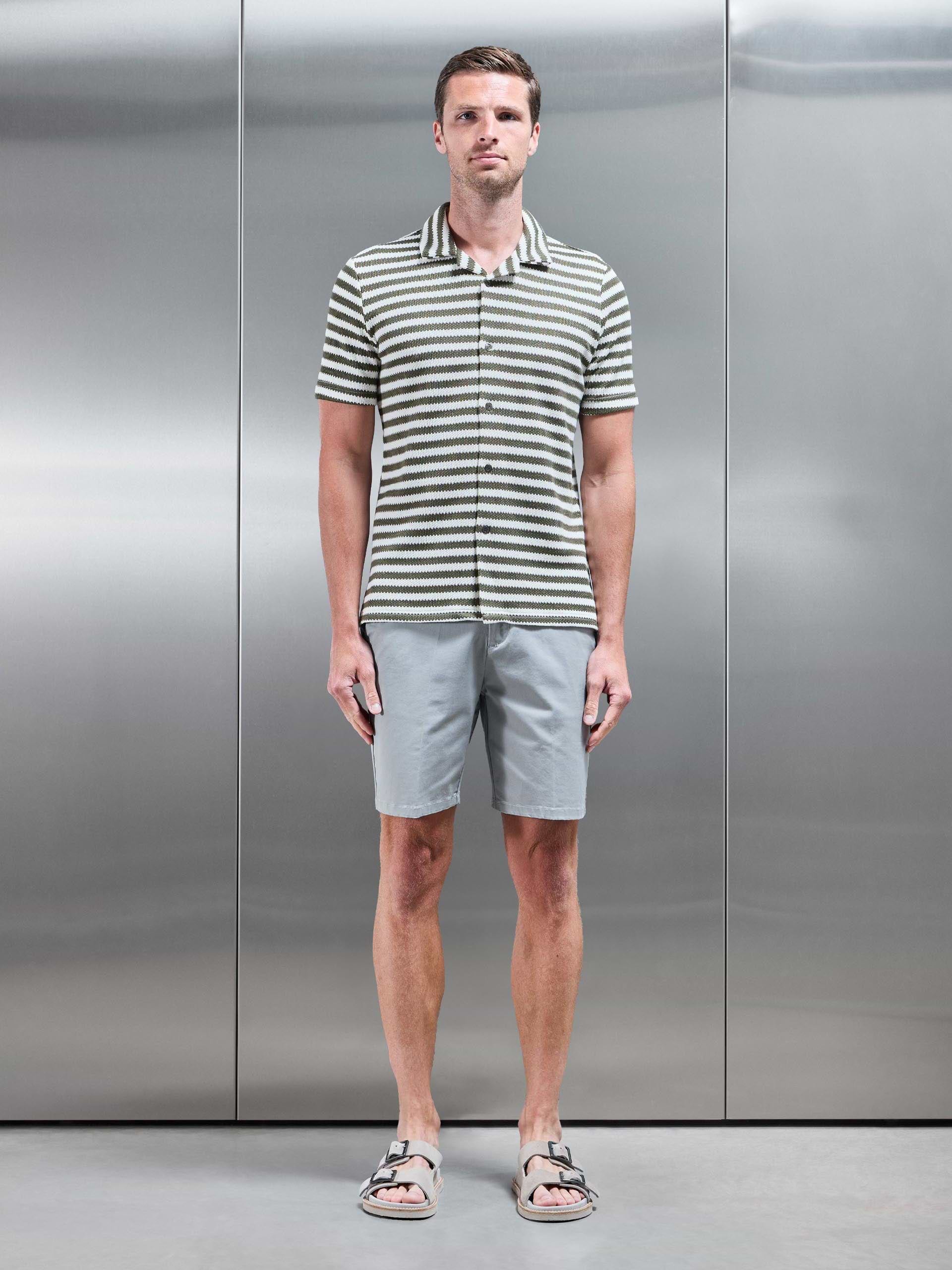Textured Stripe Revere Collar Shirt in Olive