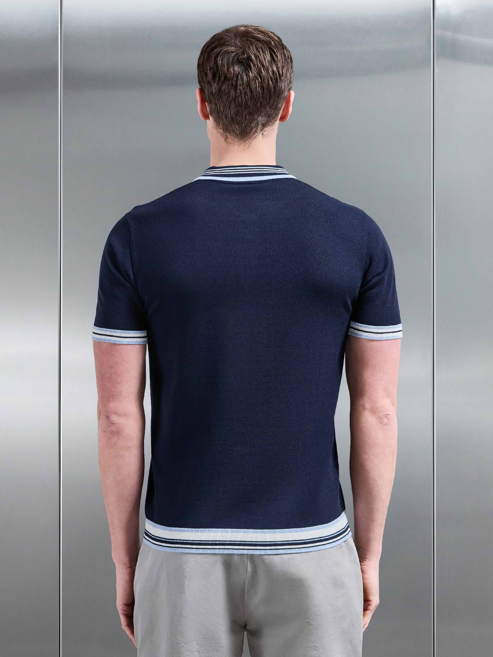 Tipped Knitted Polo Shirt in Navy