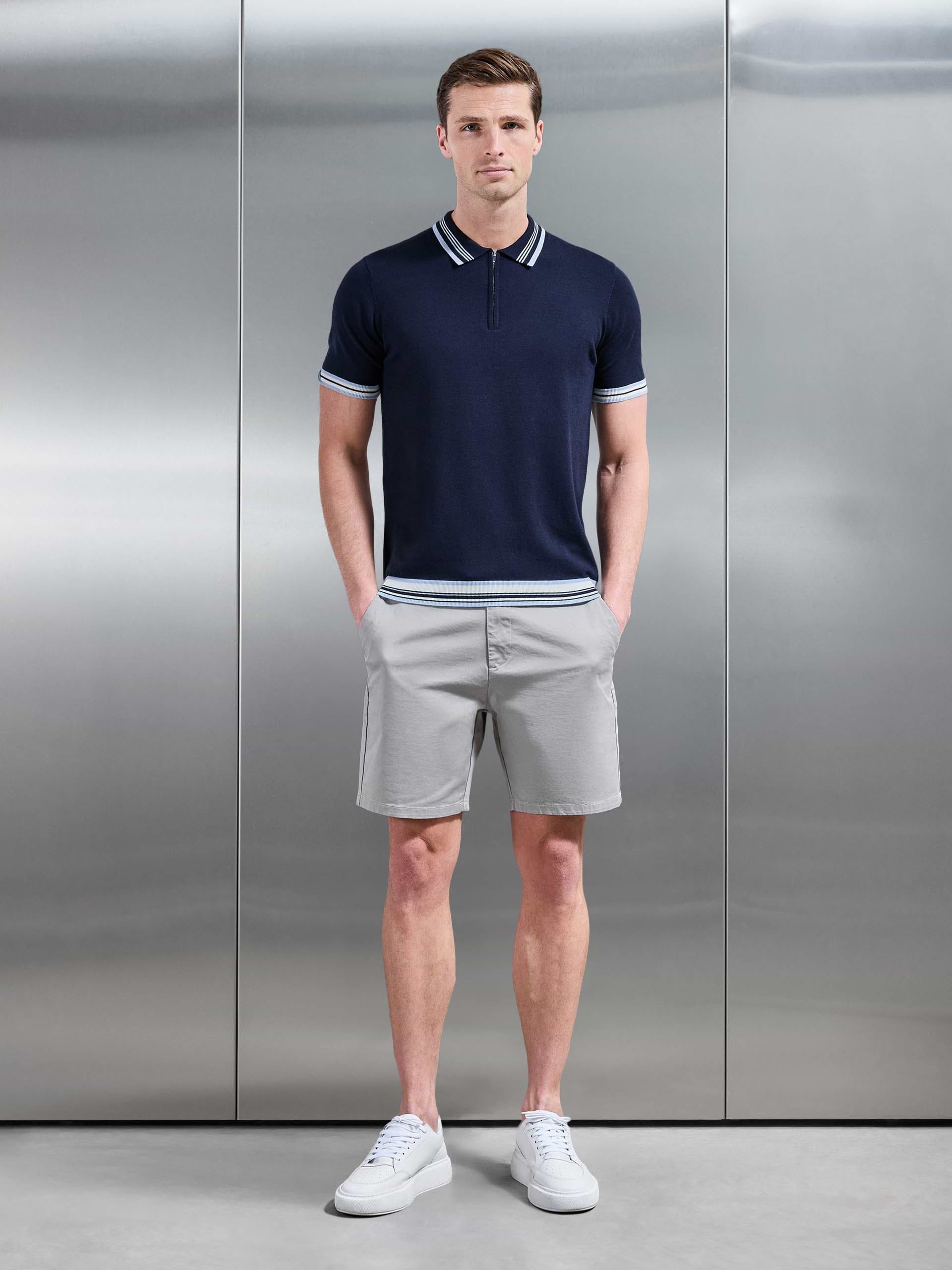 Tipped Knitted Polo Shirt in Navy