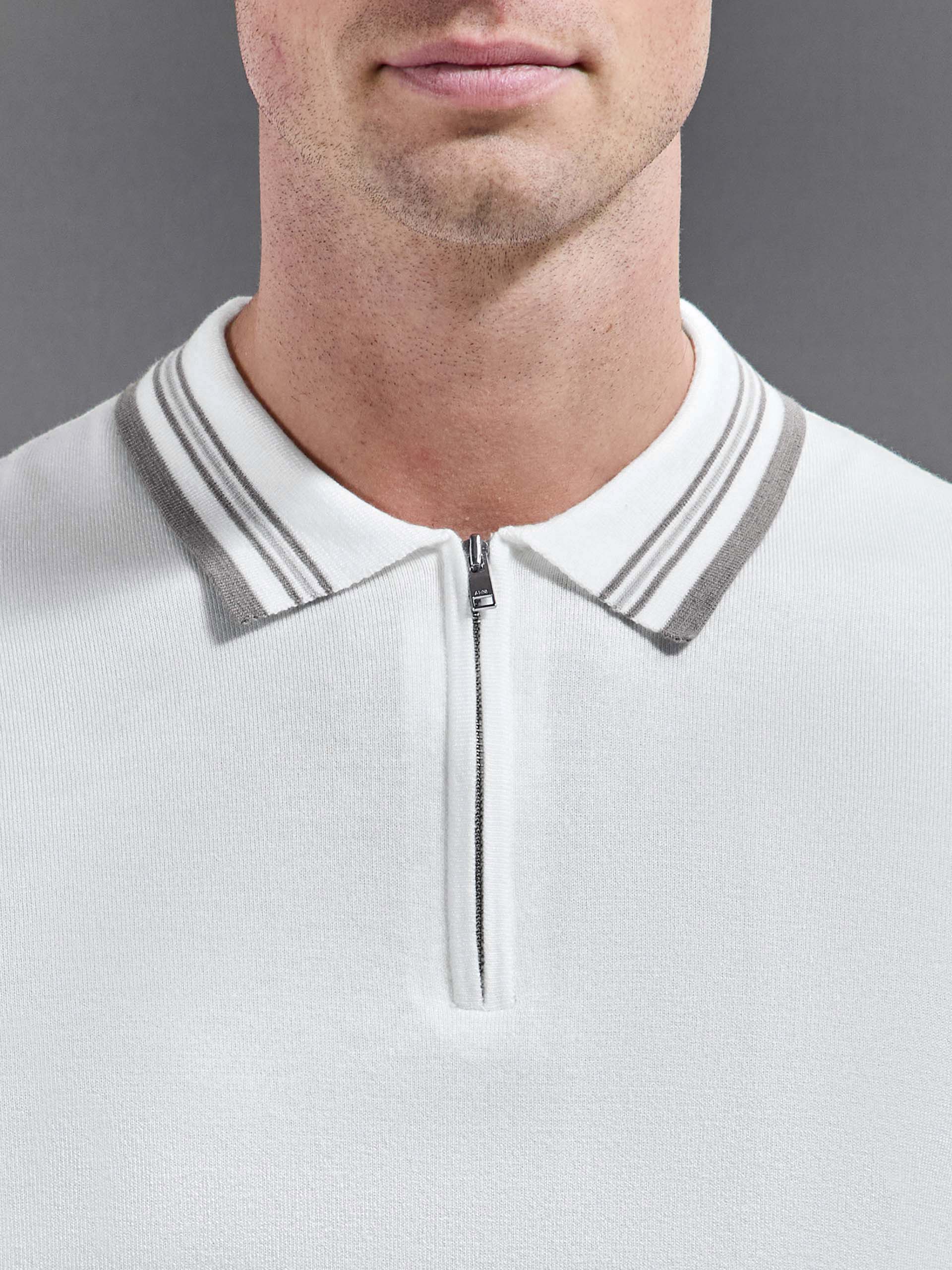 Tipped Knitted Polo Shirt in White
