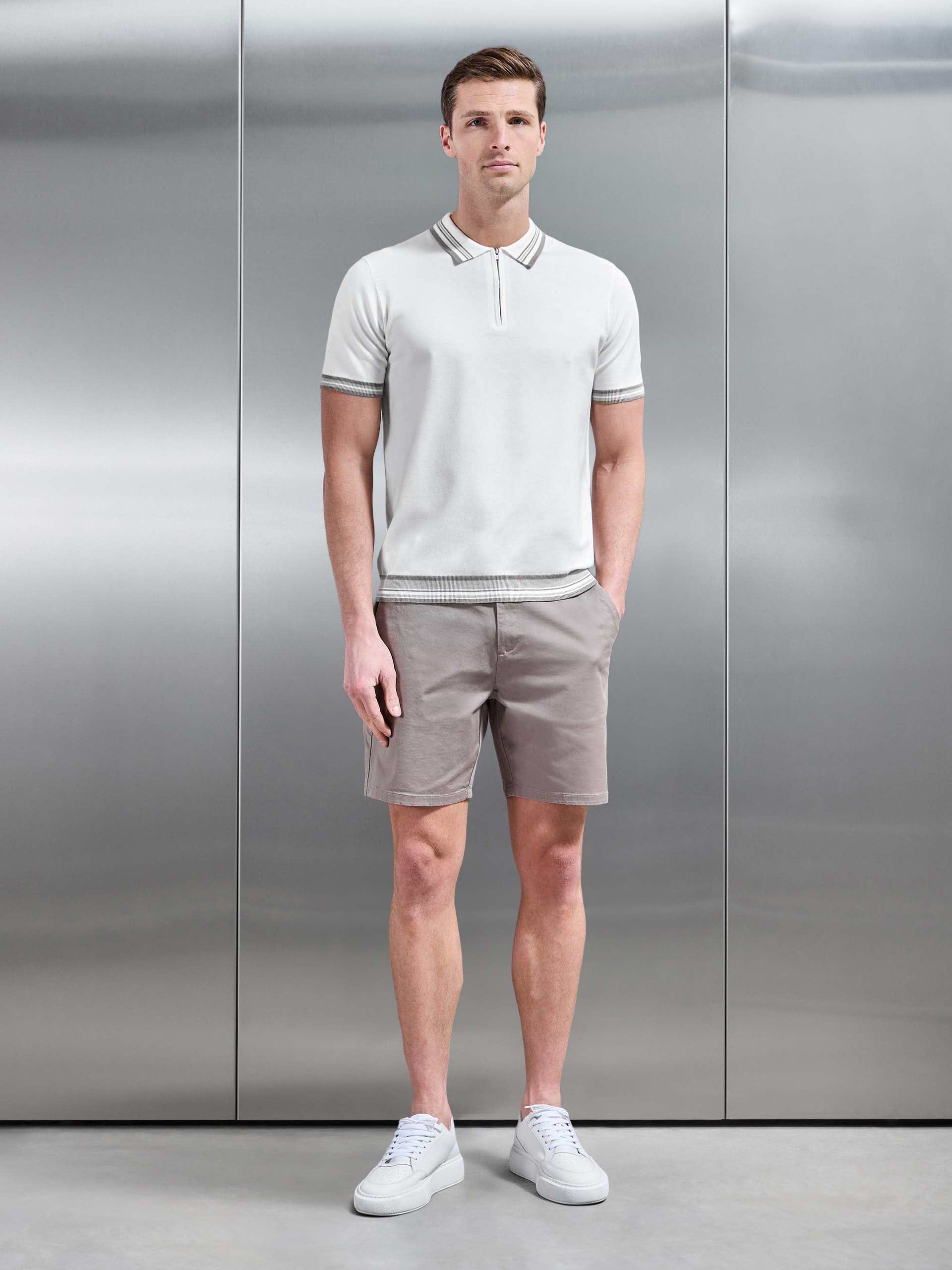 Tipped Knitted Polo Shirt in White