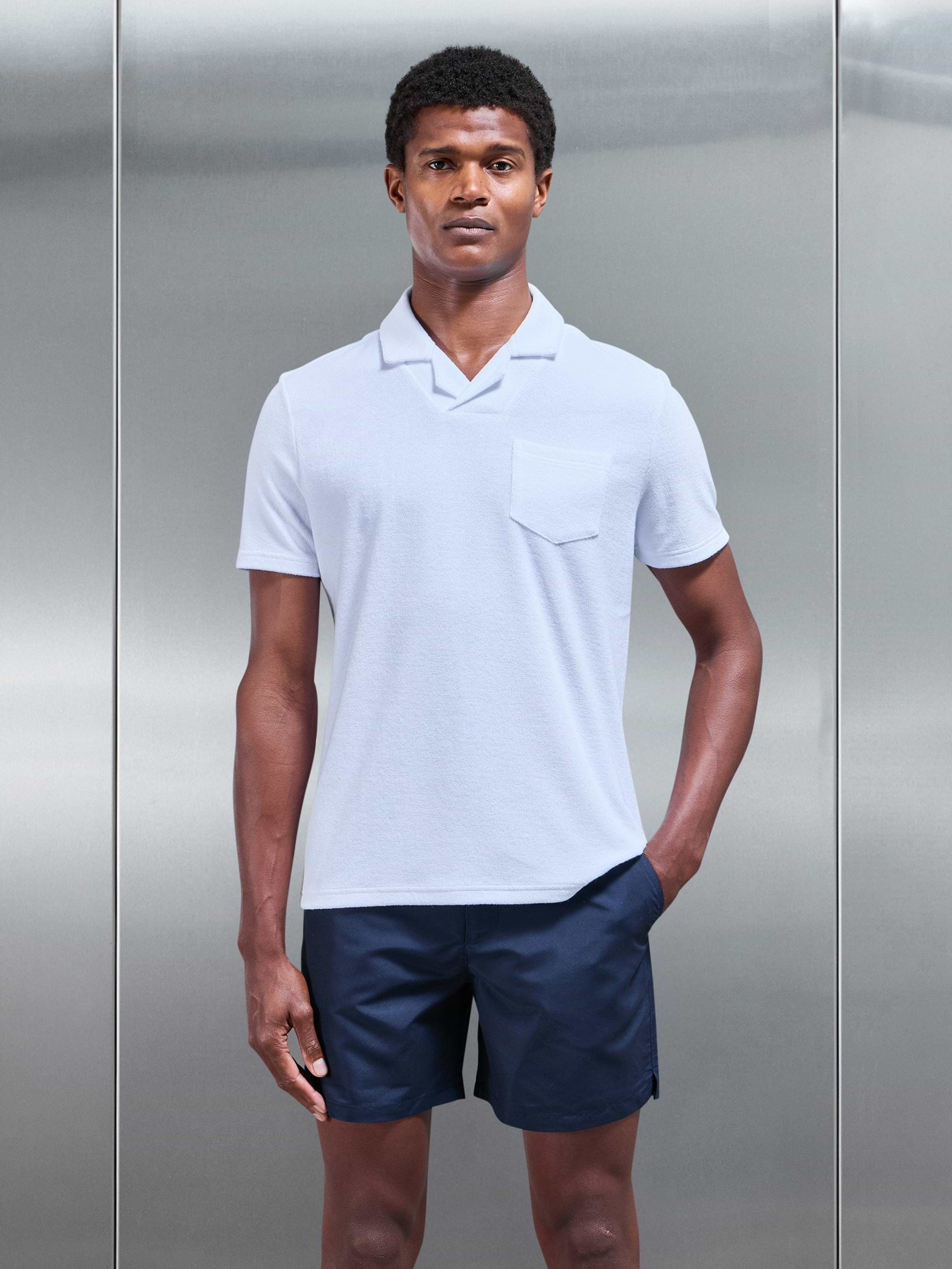 Towelling Revere Collar Polo Shirt in White