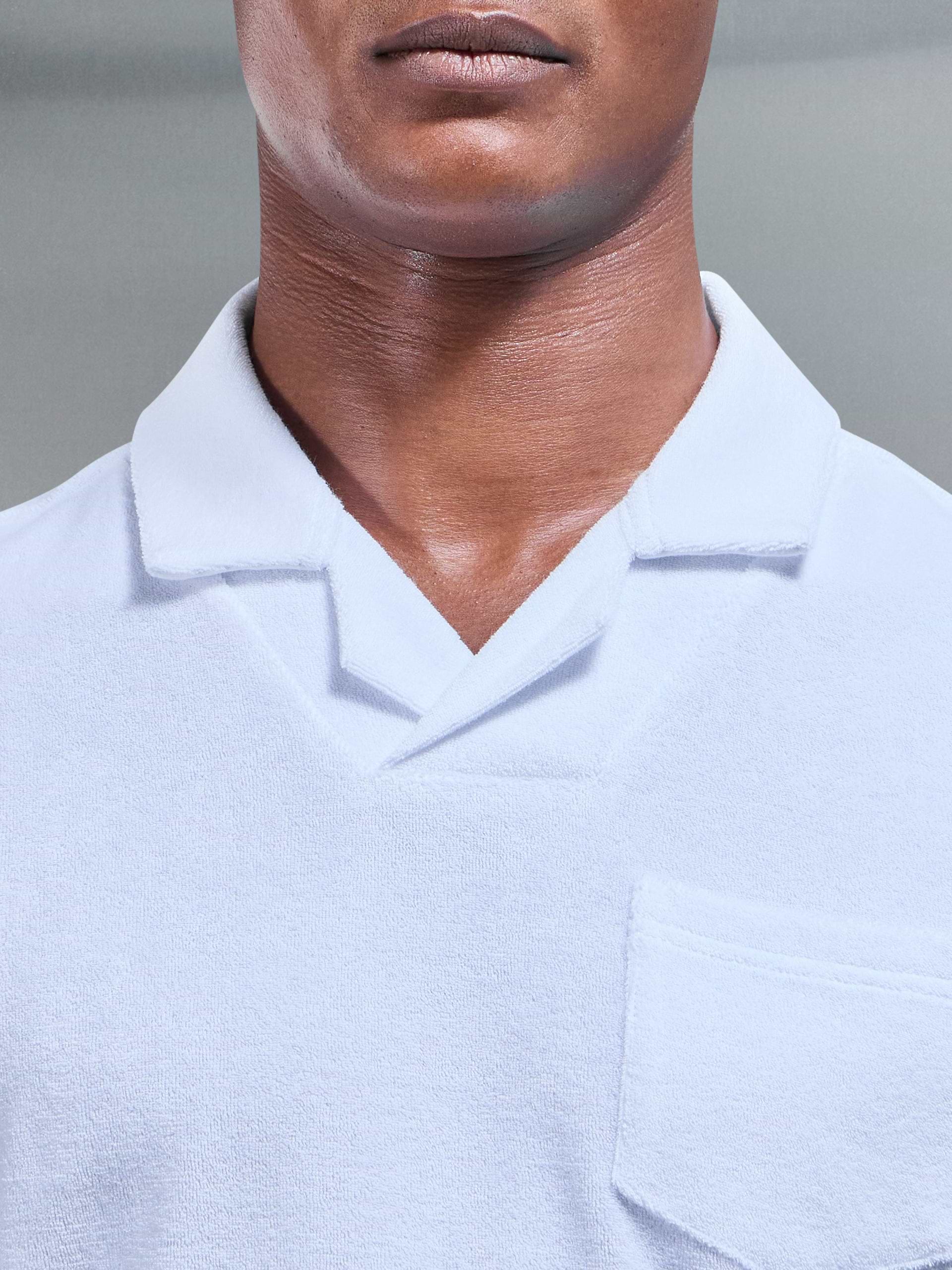 Towelling Revere Collar Polo Shirt in White