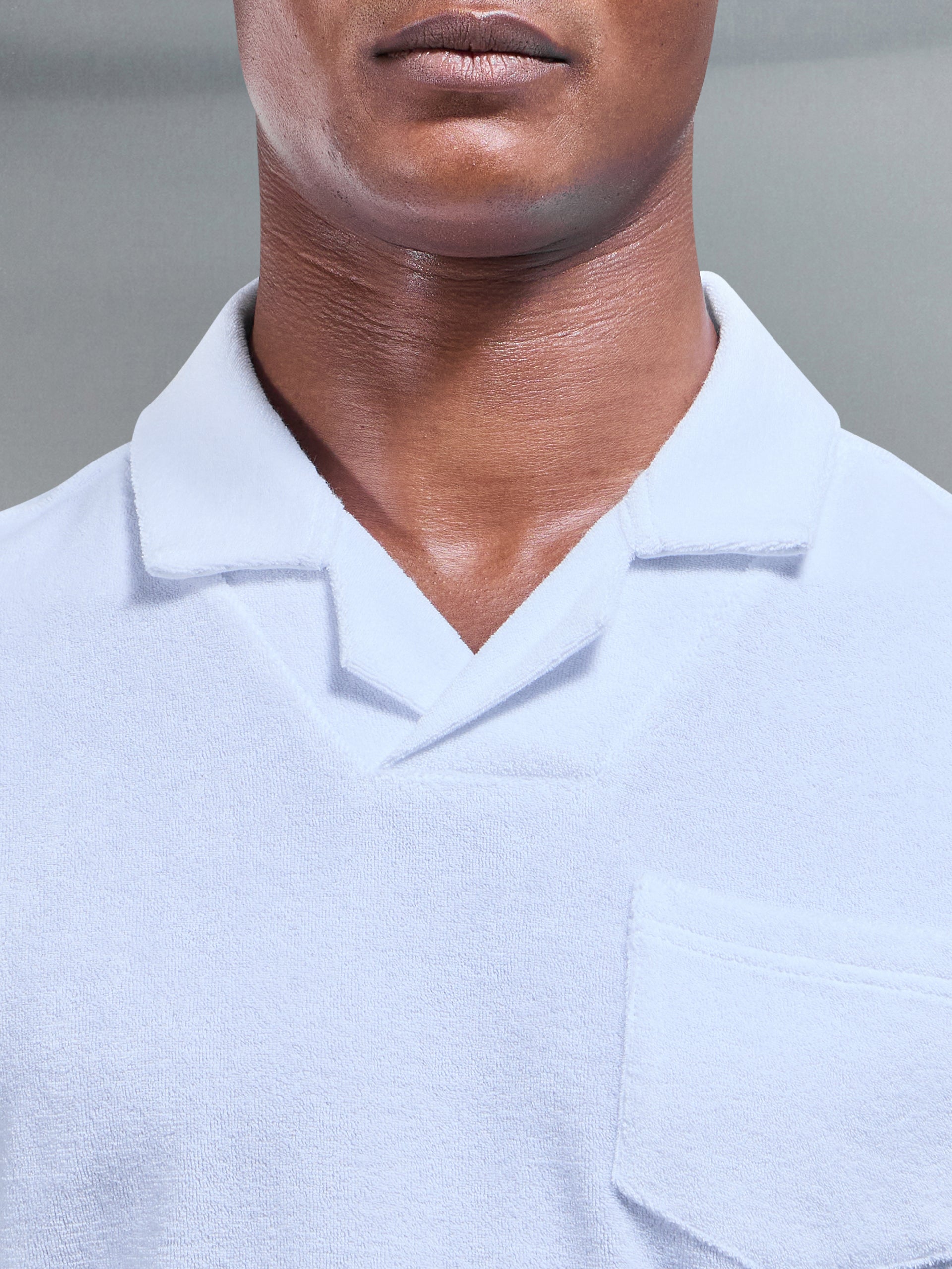 Towelling Revere Collar Polo Shirt in White