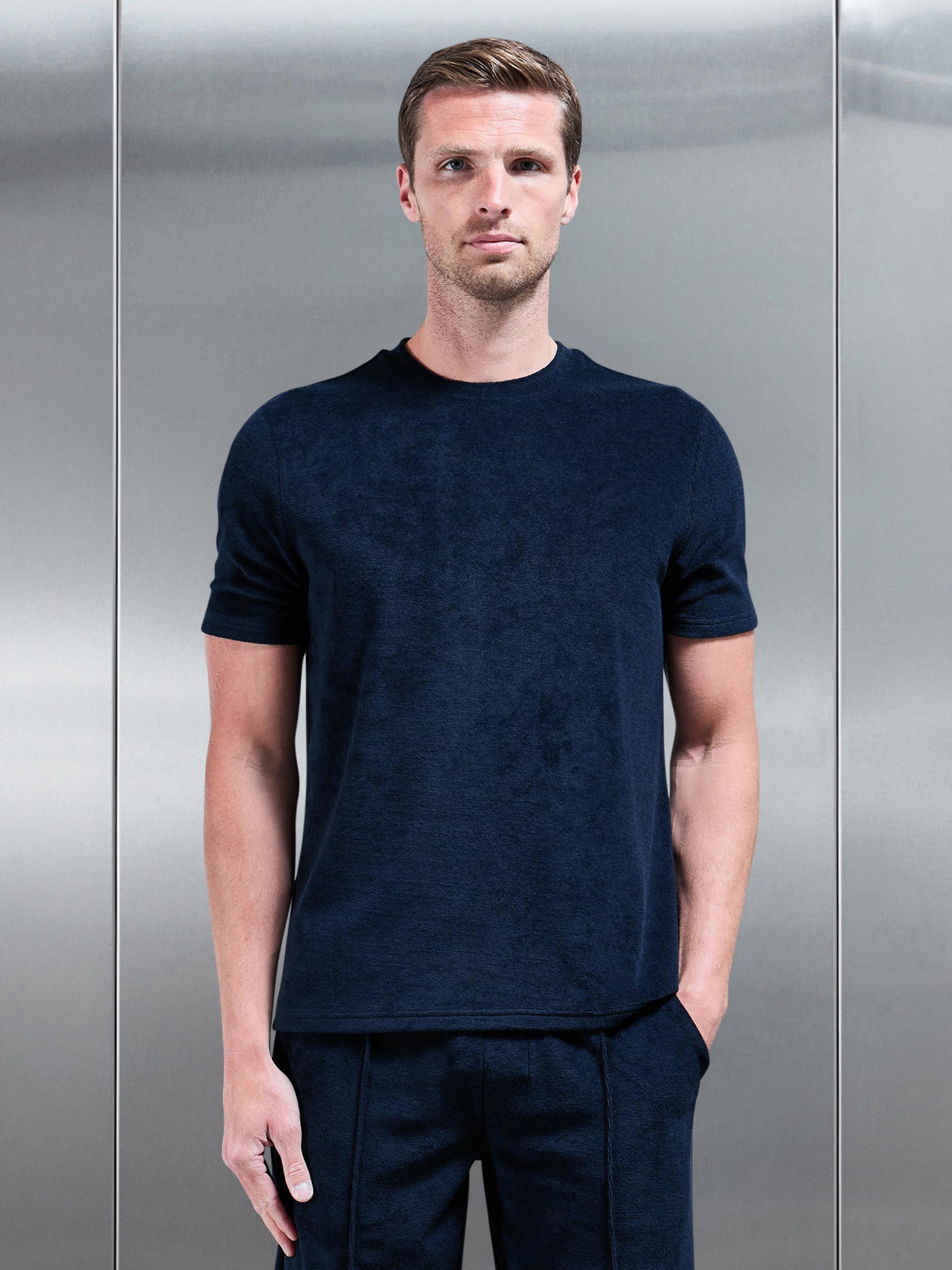 Towelling T-Shirt in Navy