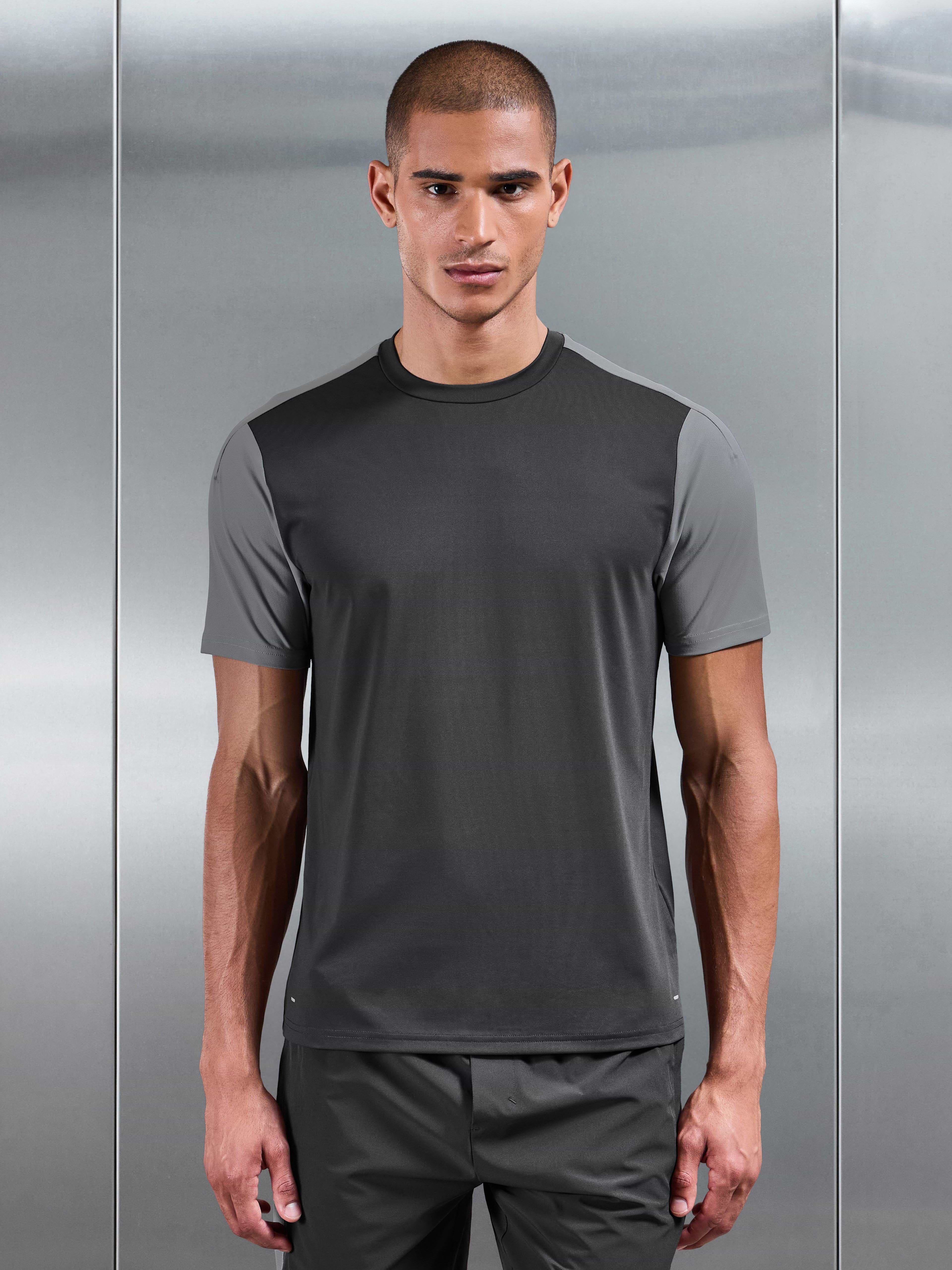 Track Colour Block Active T-Shirt in Grey Mid Grey