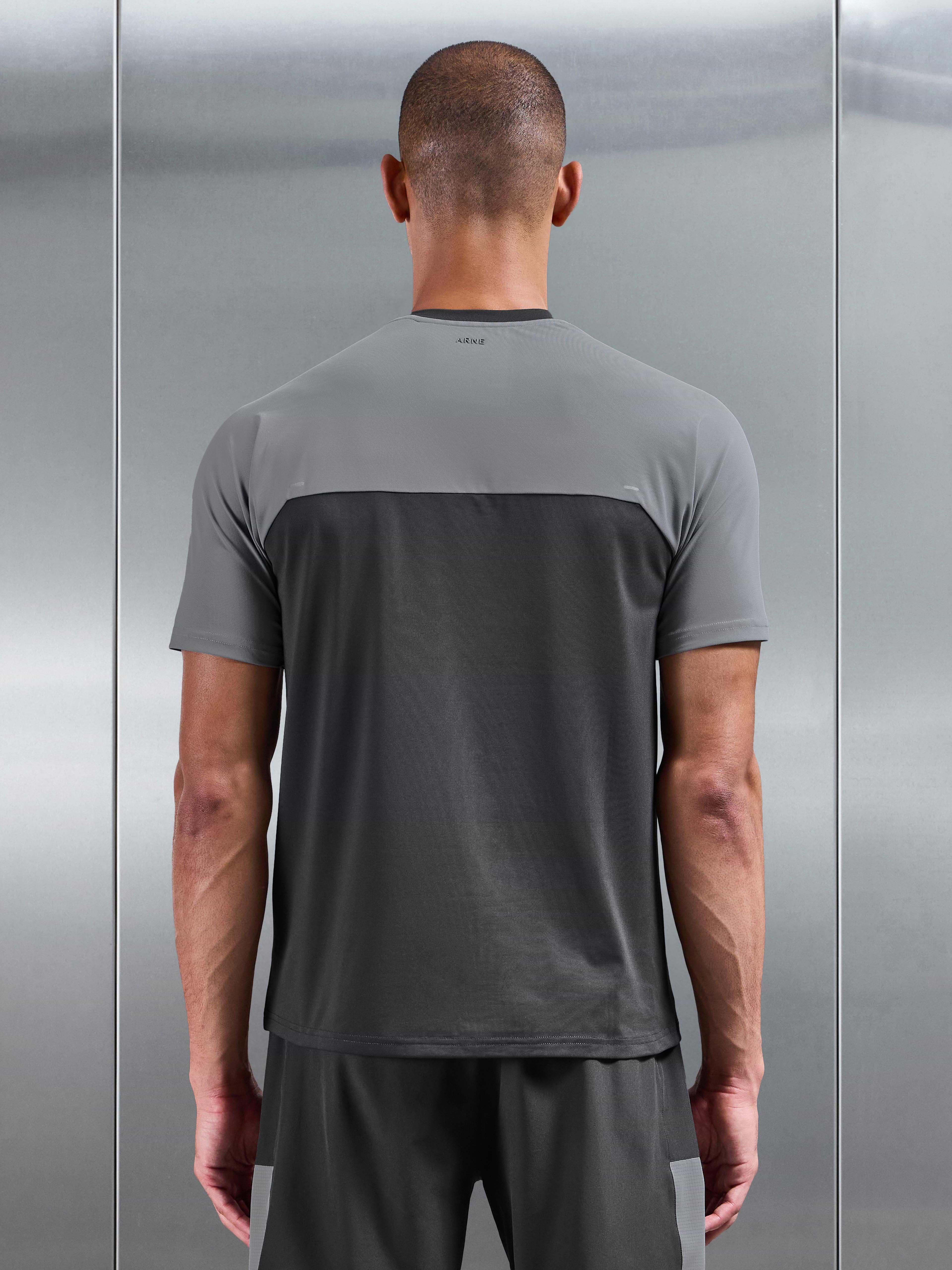 Track Colour Block Active T-Shirt in Grey Mid Grey